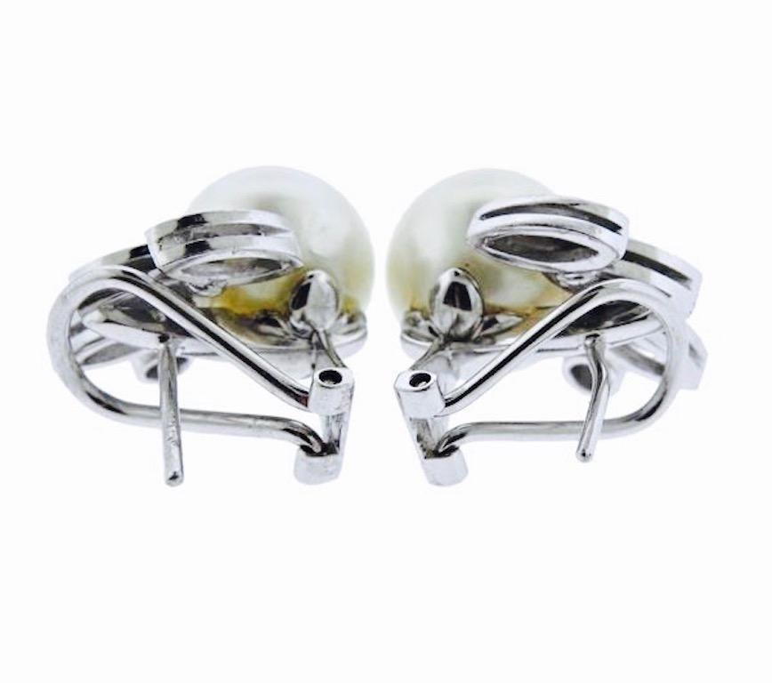 Mid-Century Modern G VS Diamond South Sea Pearl Drop Stud Earrings For Sale 1