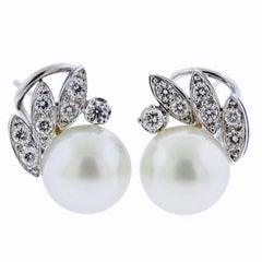 Mid-Century Modern G VS Diamond South Sea Pearl Drop Stud Earrings