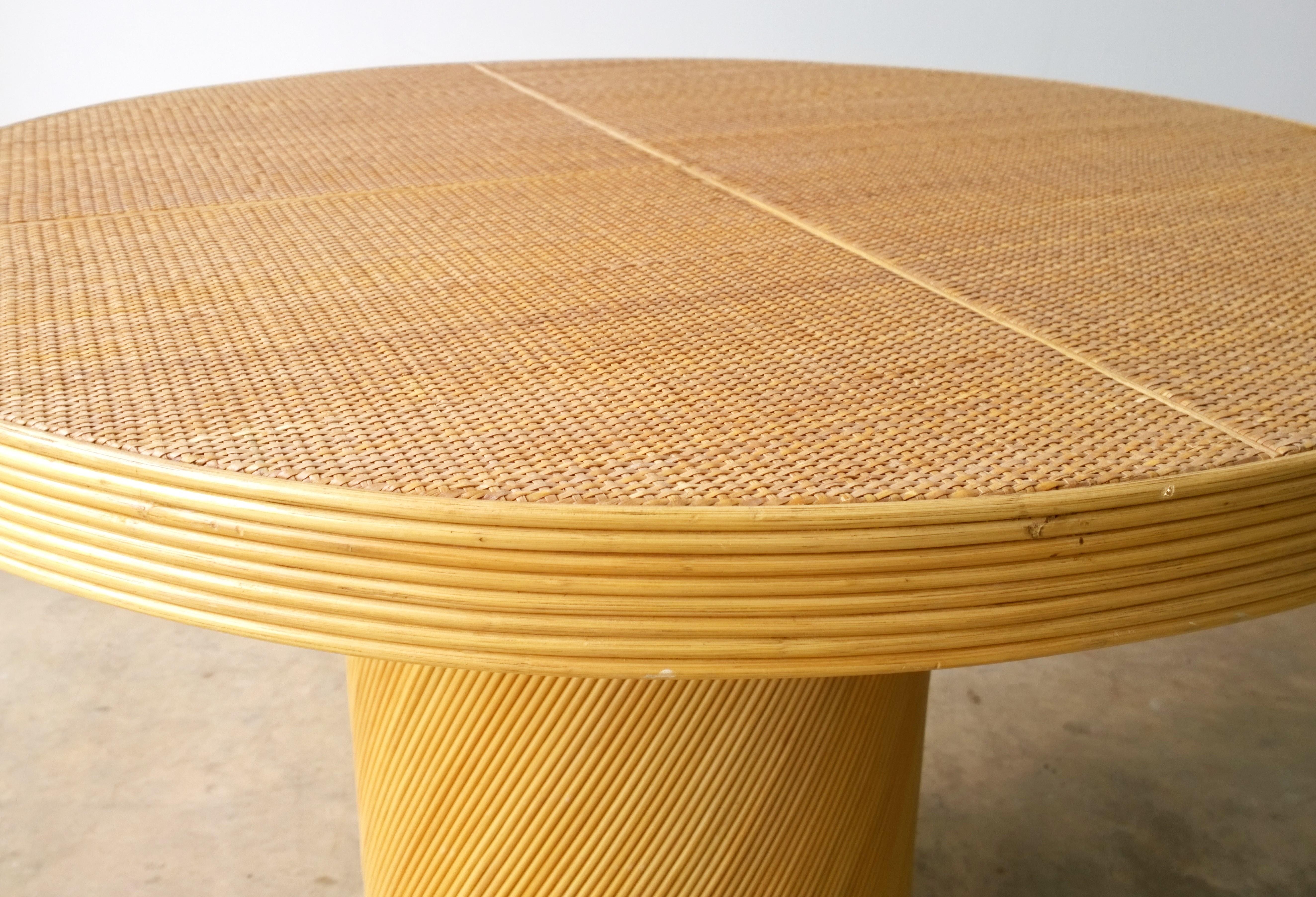 Rattan Cane & Wicker Circular Pedestal Center Table/Dining Table with Brass Base 2
