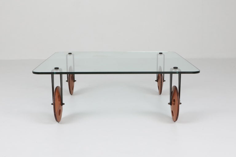 Gae Aulenti Style Coffee Table With Wheels at 1stDibs