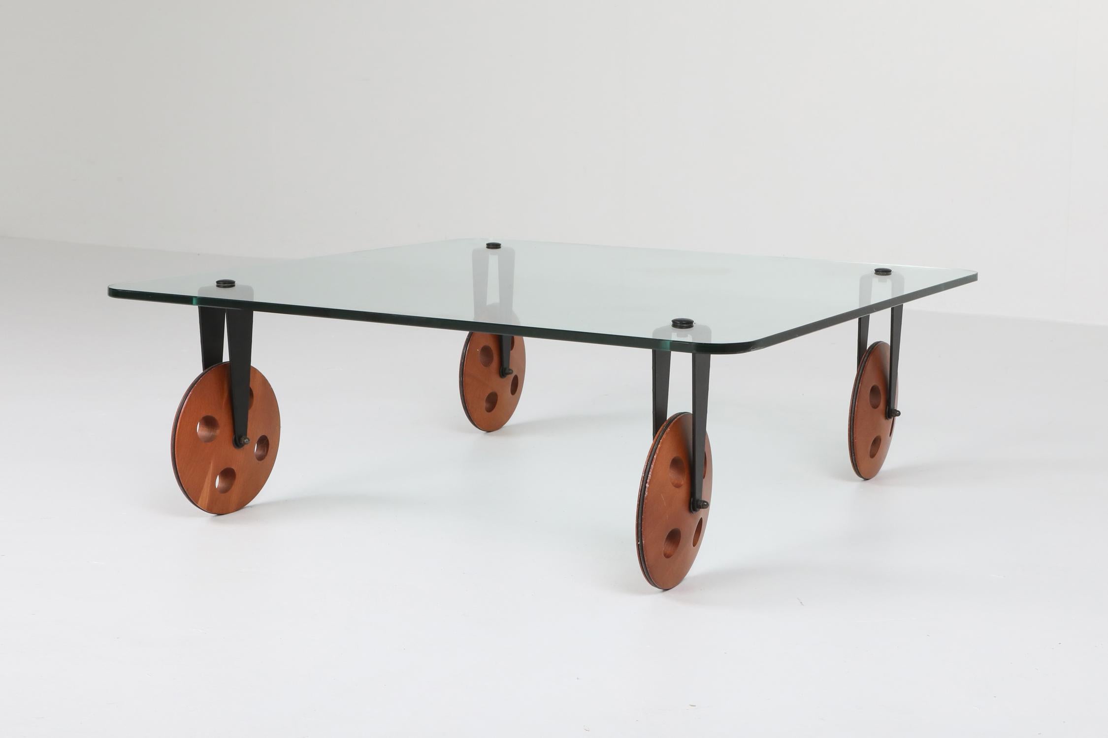 glass coffee table with wheels