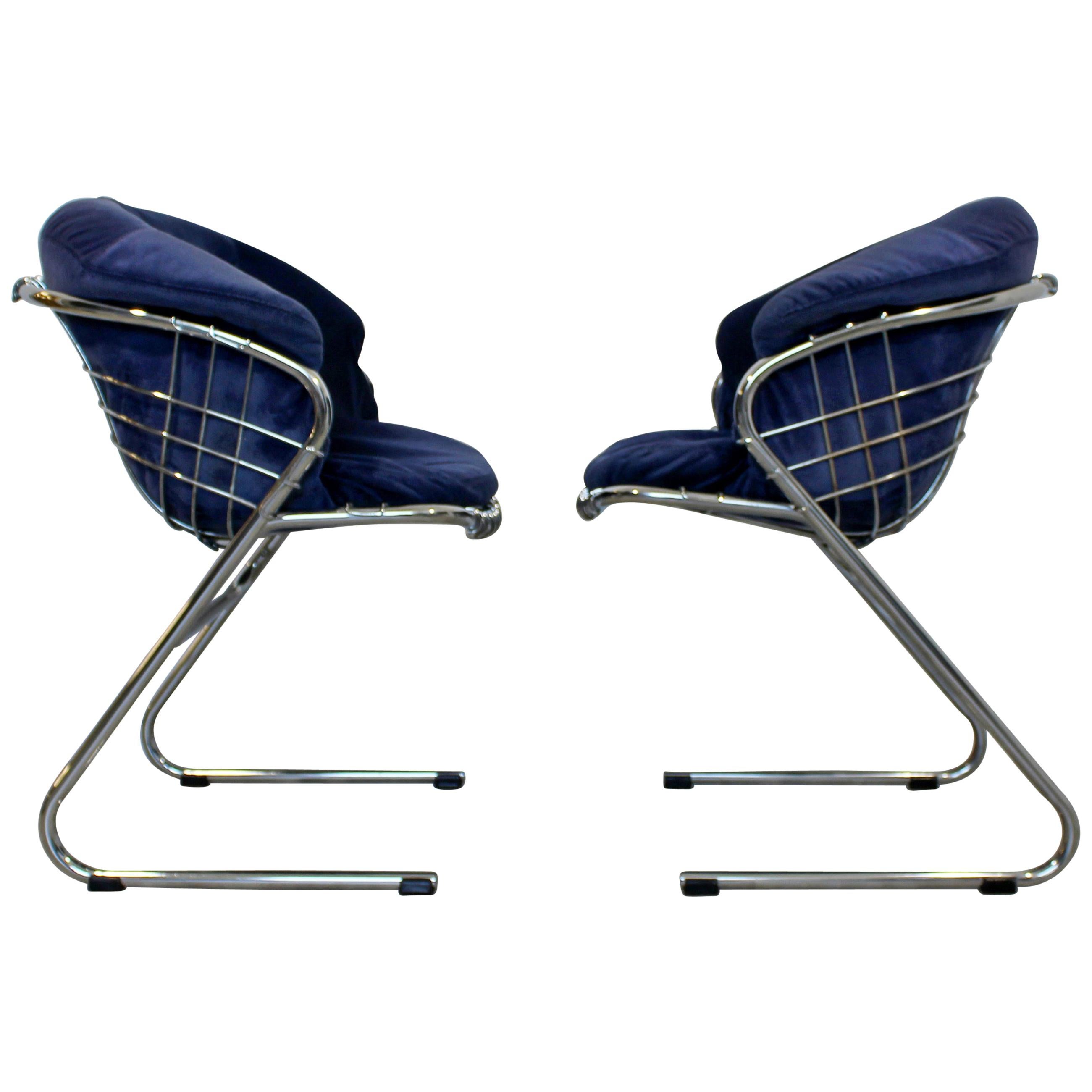 Mid-Century Modern Gastone Rinaldi Pair Cantilever Chrome Armchairs, 1970s Italy