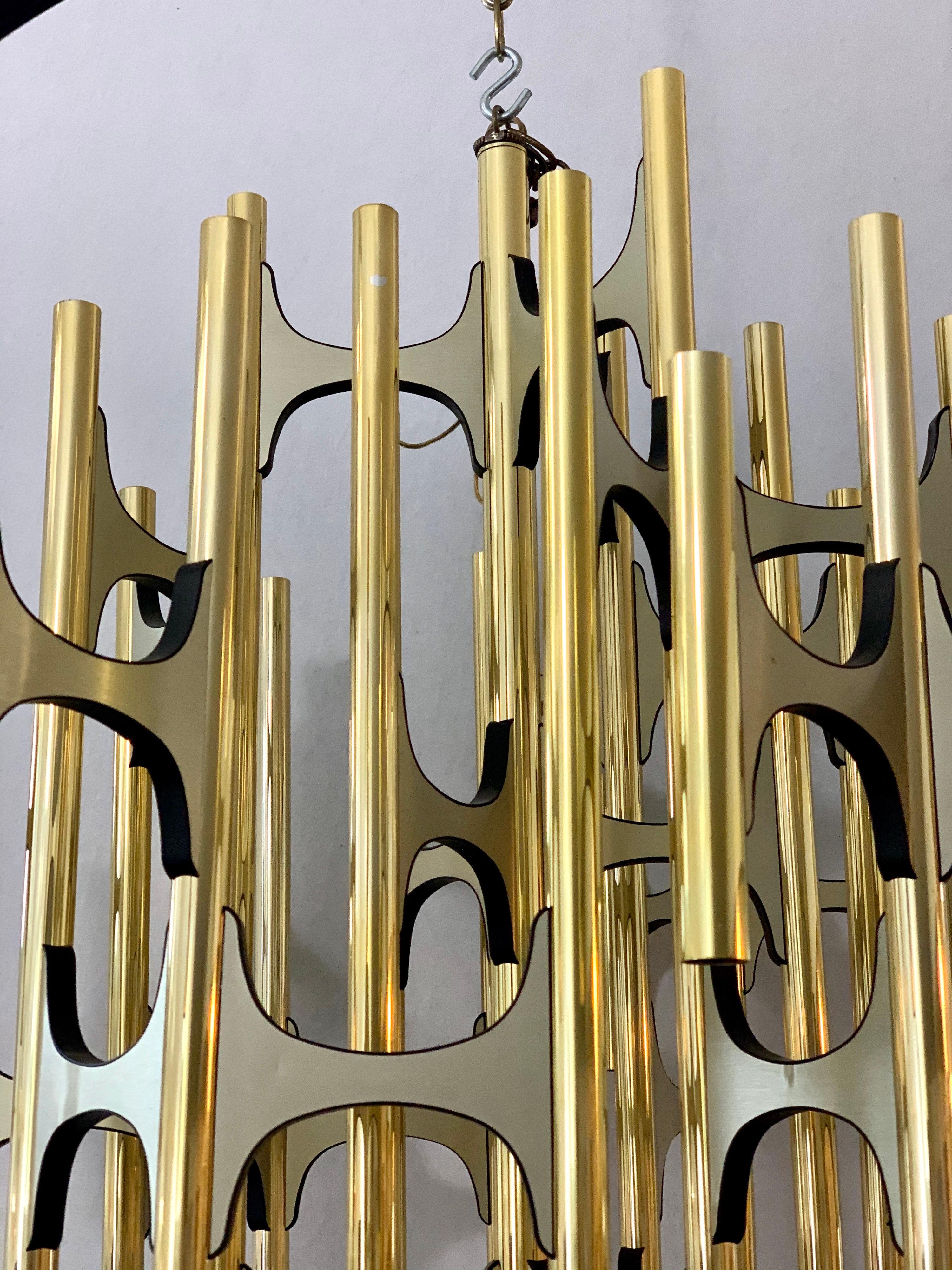 Late 20th Century Mid-Century Modern Gaetano Sciolari Large Brass 52-Light Chandelier