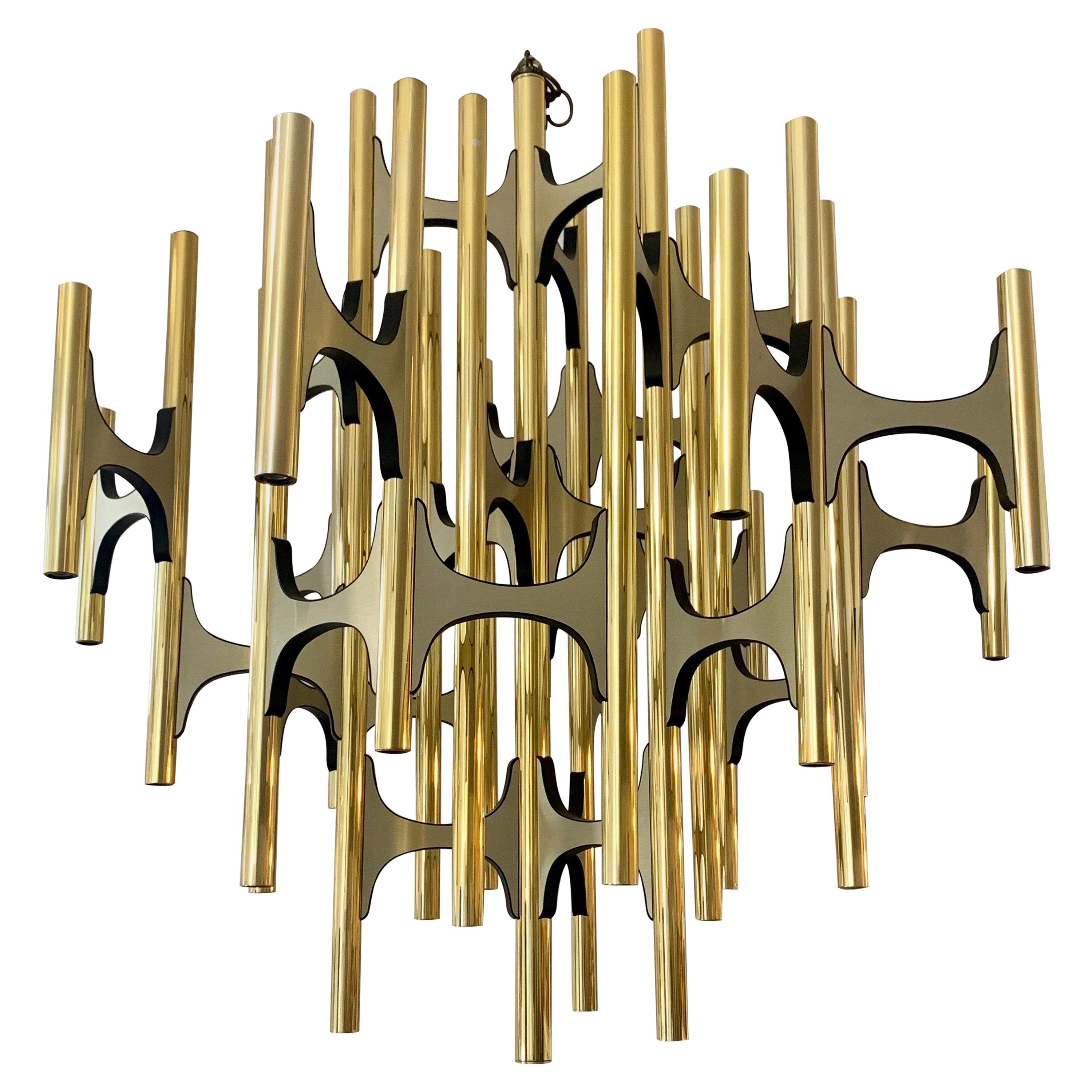 Mid-Century Modern Gaetano Sciolari Large Brass 52-Light Chandelier
