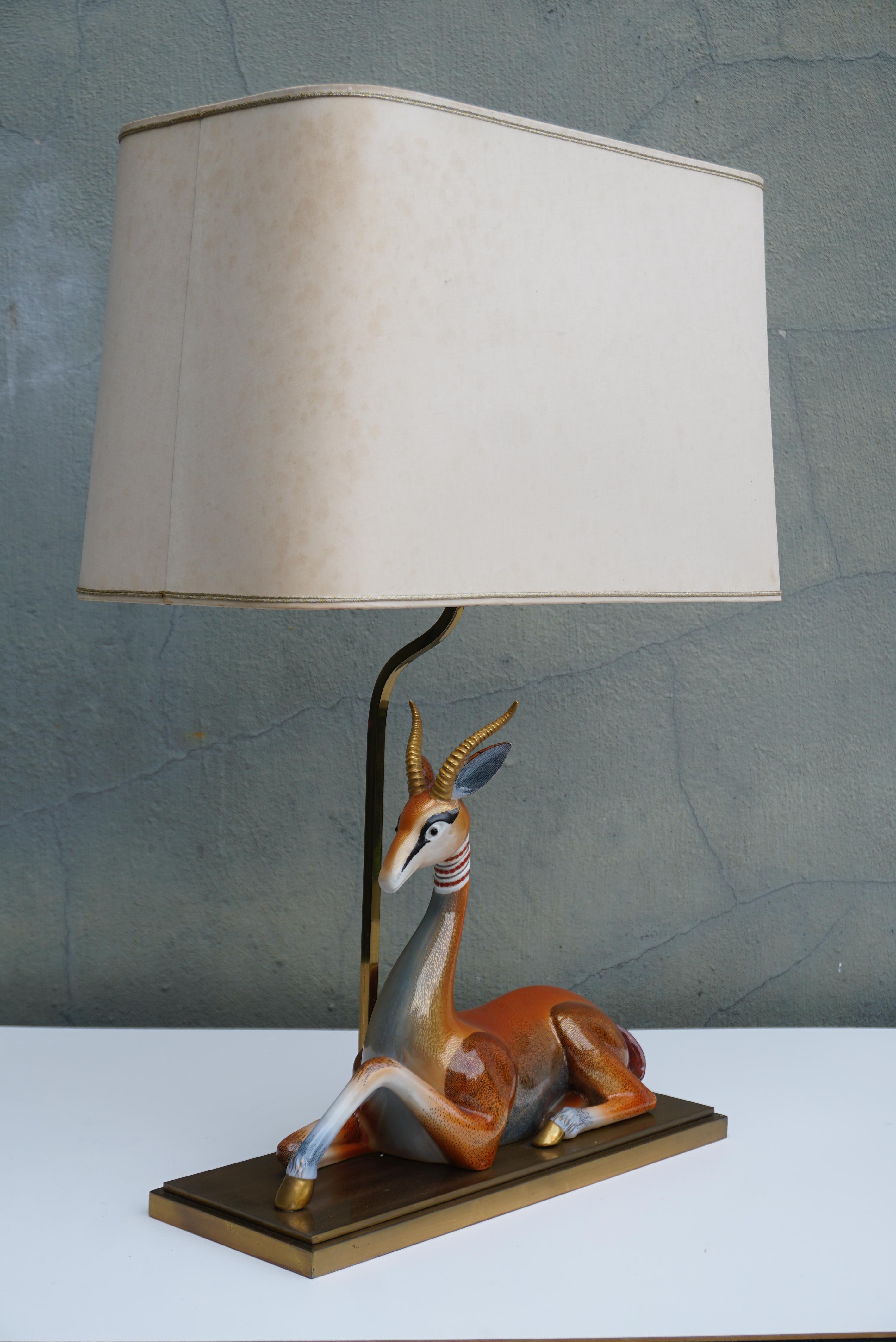 Hollywood Regency Mid-Century Modern Gazelle Antilope Ceramic Table Lamp For Sale