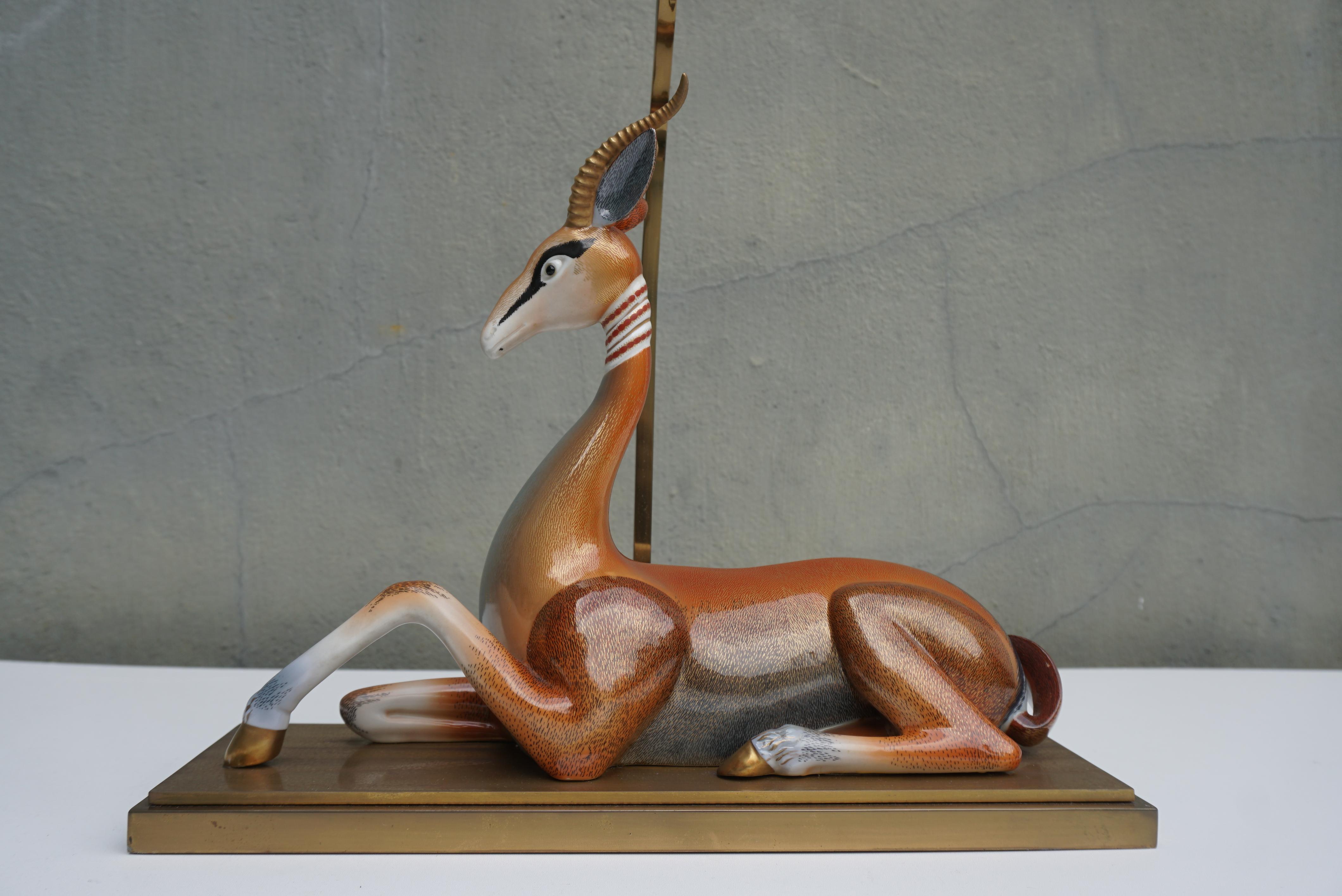 20th Century Mid-Century Modern Gazelle Antilope Ceramic Table Lamp For Sale