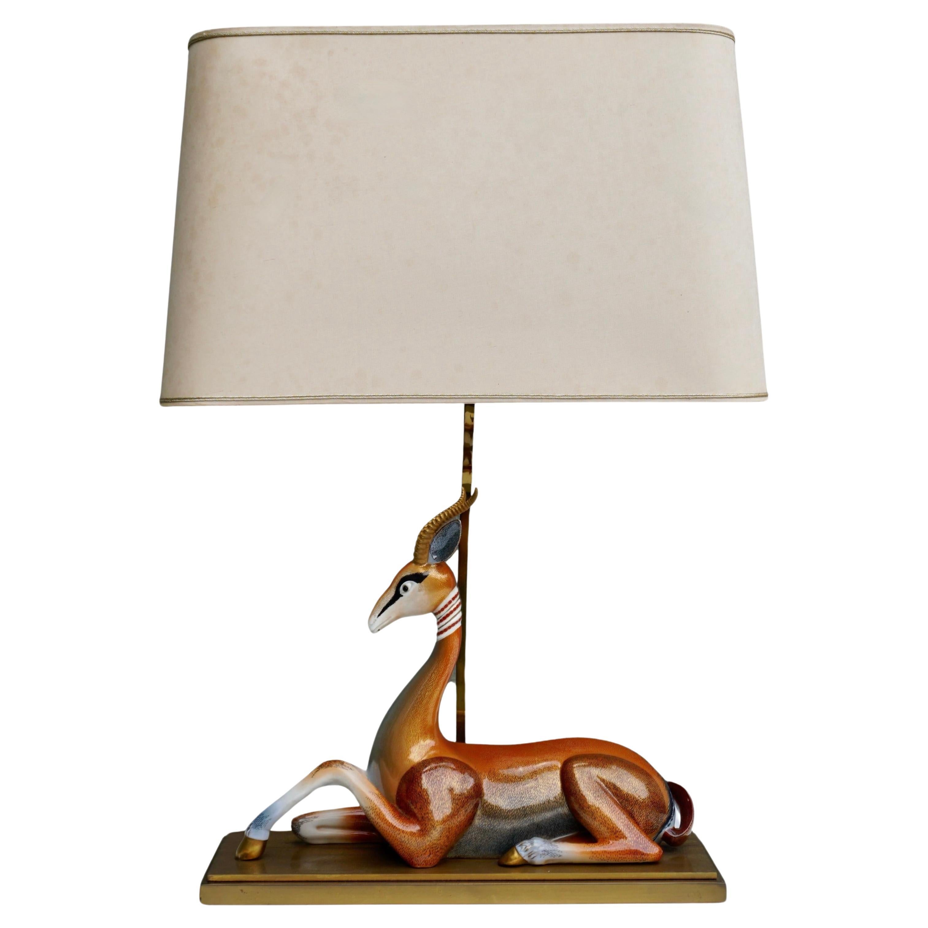 Mid-Century Modern Gazelle Antilope Ceramic Table Lamp For Sale