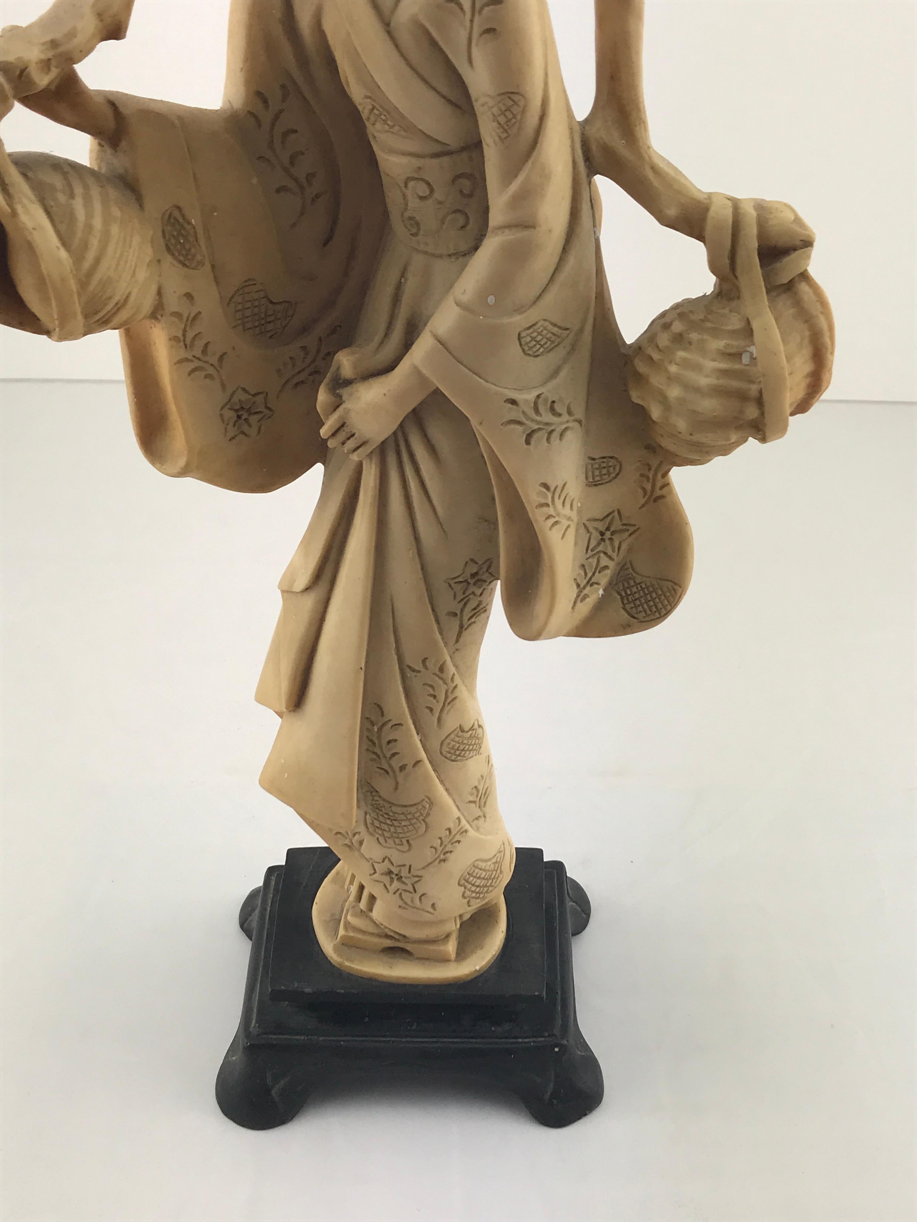 Mid-Century Modern Geisha Sculpture in Resin Black Laminate Base, Italy, 1960s In Good Condition In Byron Bay, NSW