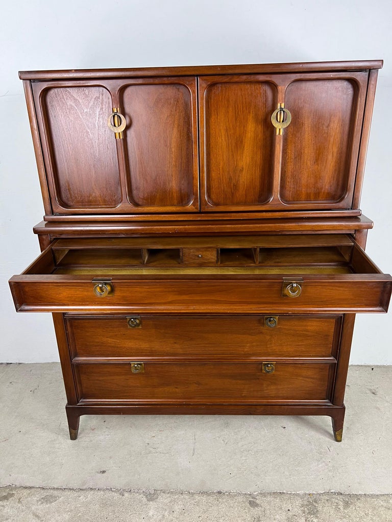 Mid Century Modern Gentleman's Chest with Dropfront Writing For Sale at