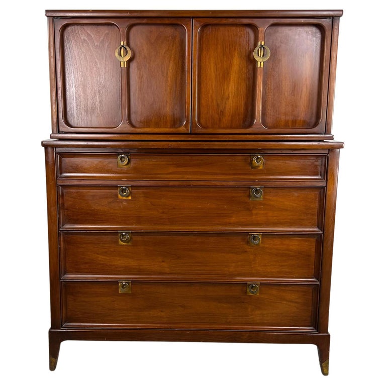Mid Century Modern Gentleman's Chest with Dropfront Writing For Sale at