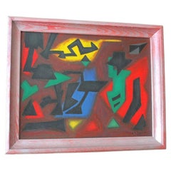 Peinture à l'huile abstraite géométrique moderne du Sud-Ouest du milieu du siècle 1959 Art Calder
