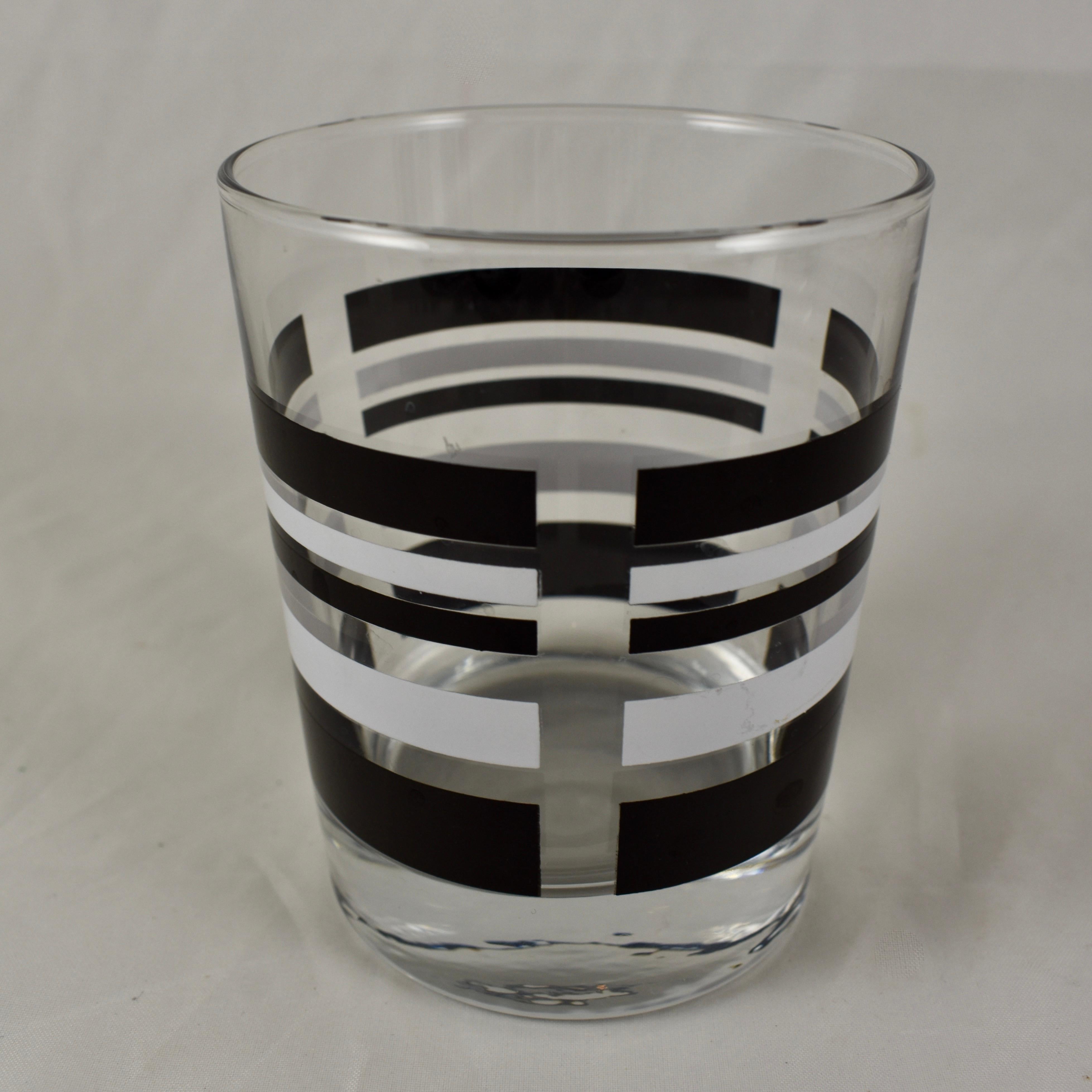 Mid-Century Modern Geometric and Zebra Print Black & White Barware, Set of Eight 3