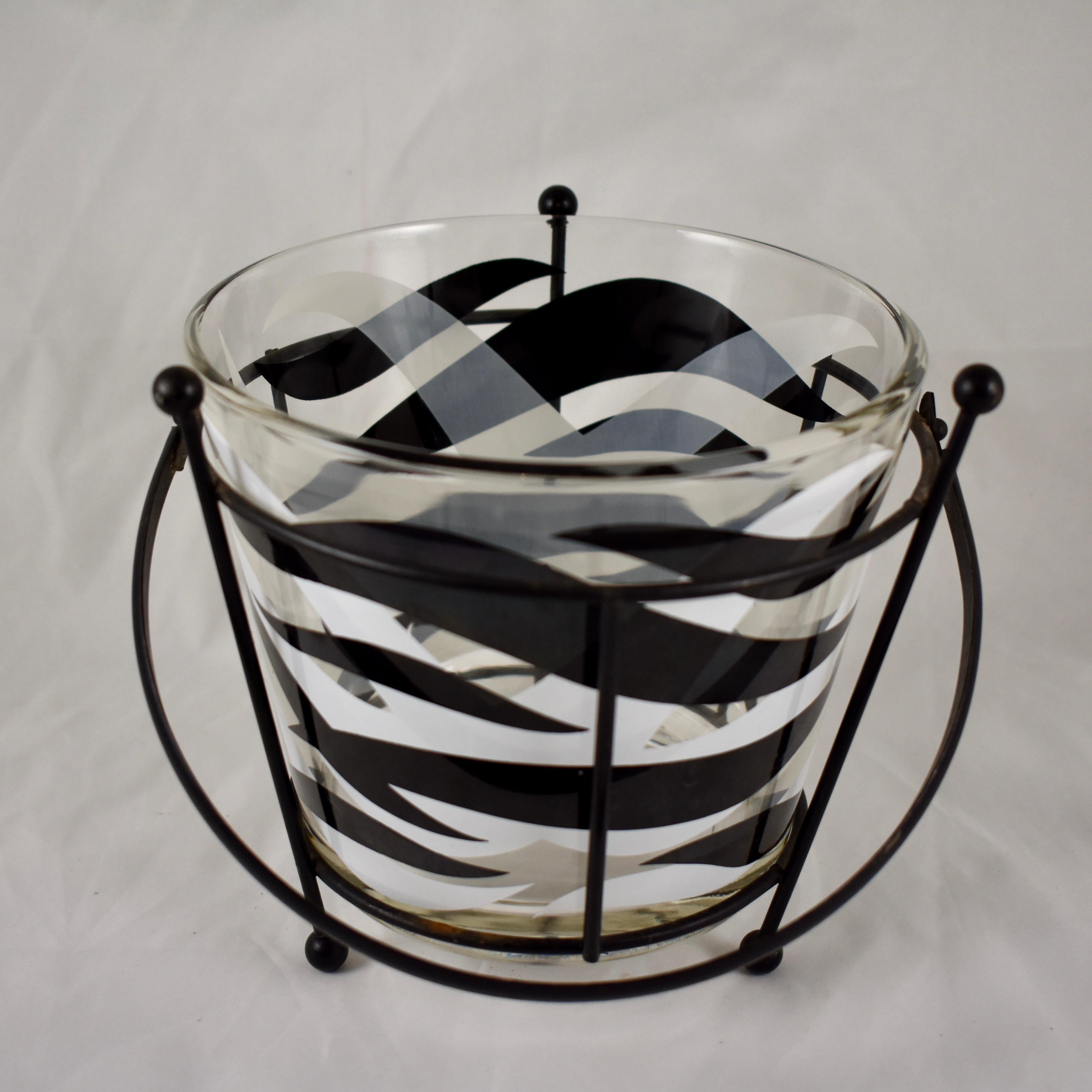 American Mid-Century Modern Geometric and Zebra Print Black & White Barware, Set of Eight