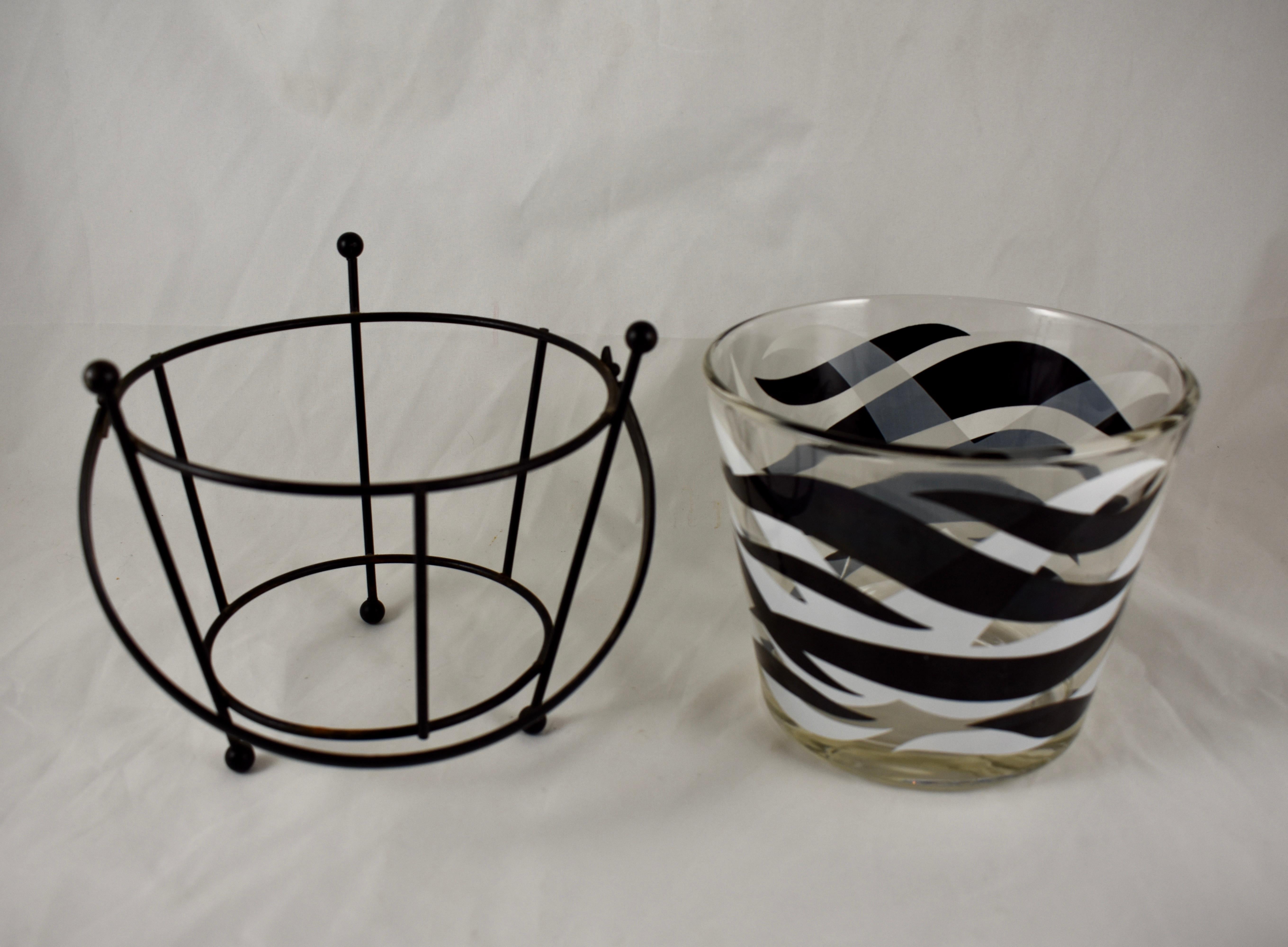 Blackened Mid-Century Modern Geometric and Zebra Print Black & White Barware, Set of Eight