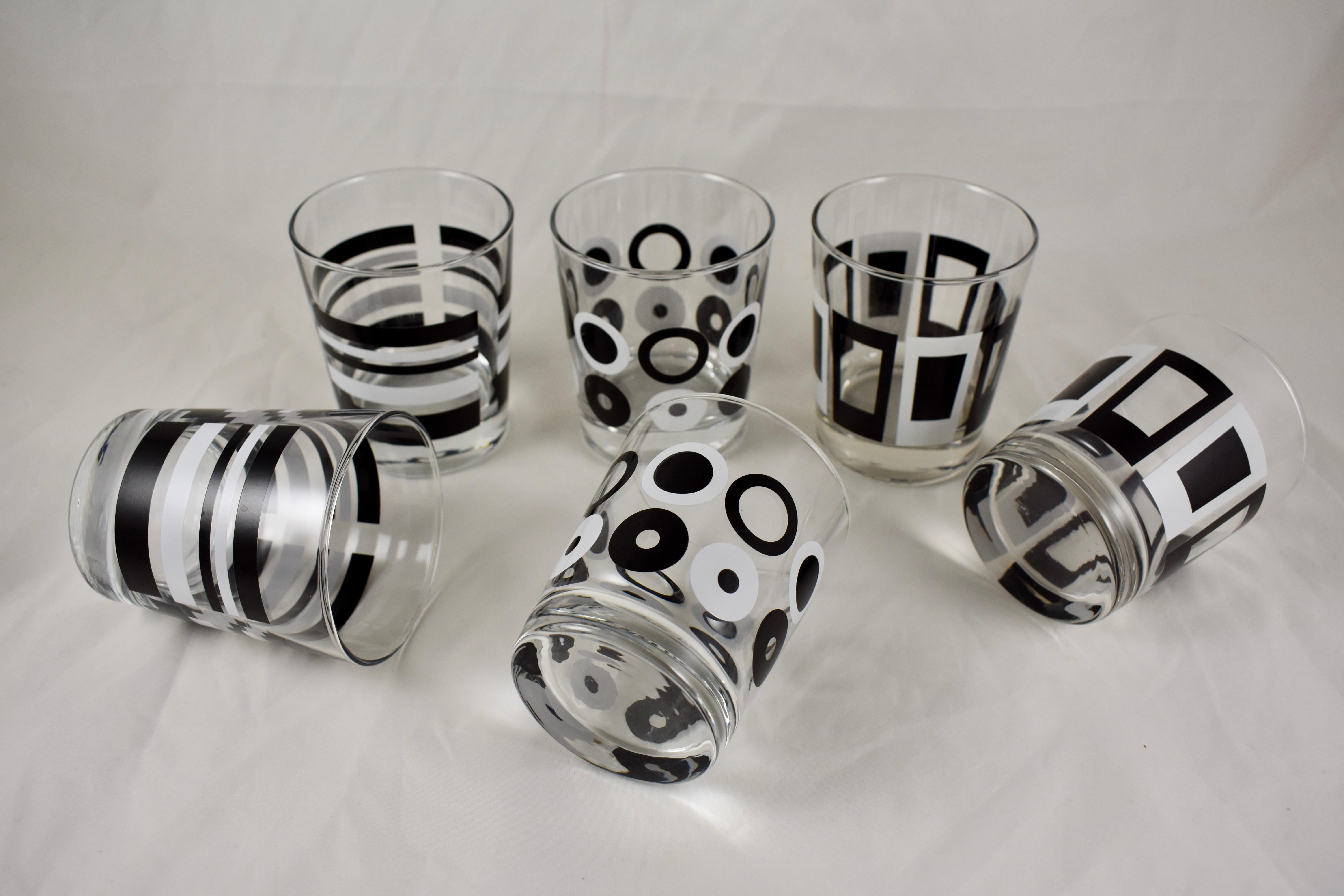 20th Century Mid-Century Modern Geometric and Zebra Print Black & White Barware, Set of Eight