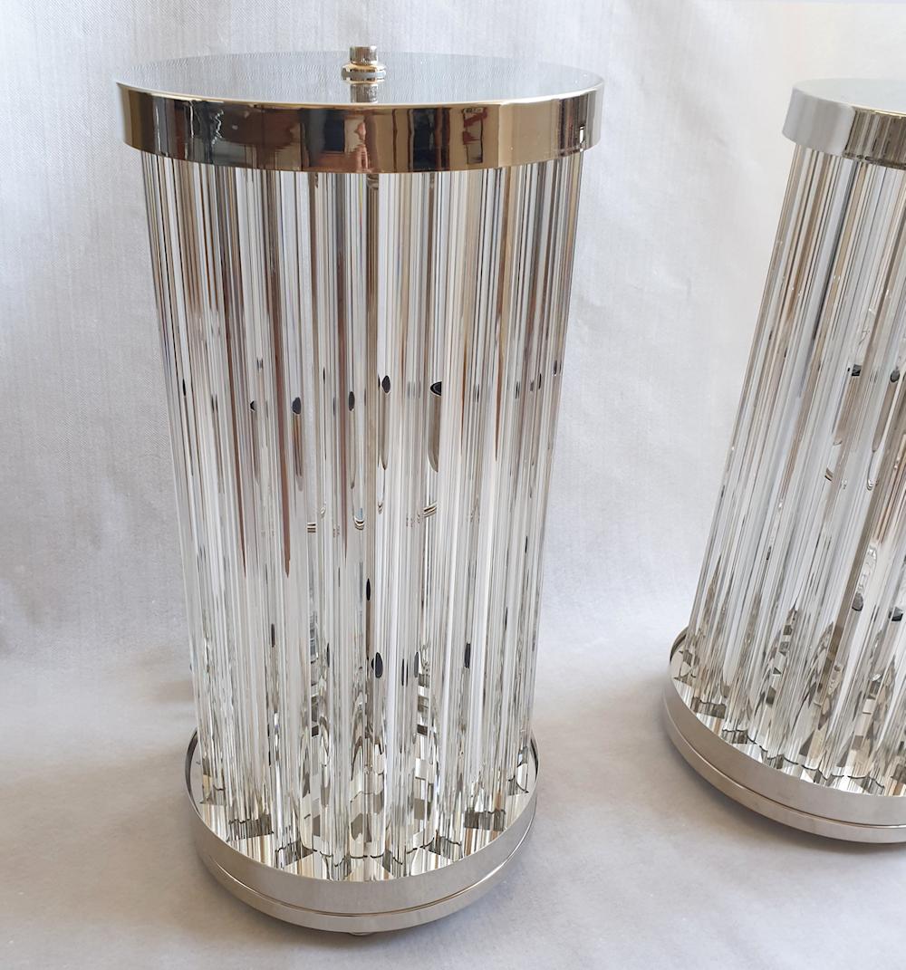 Italian Murano Glass & Nickel Pair of Table Lamps by Venini