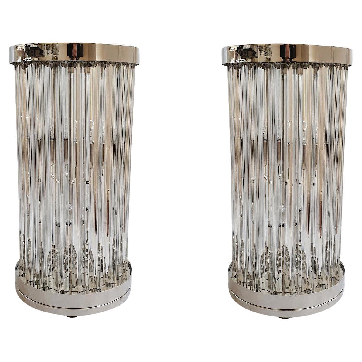 Murano Glass & Nickel Pair of Table Lamps by Venini