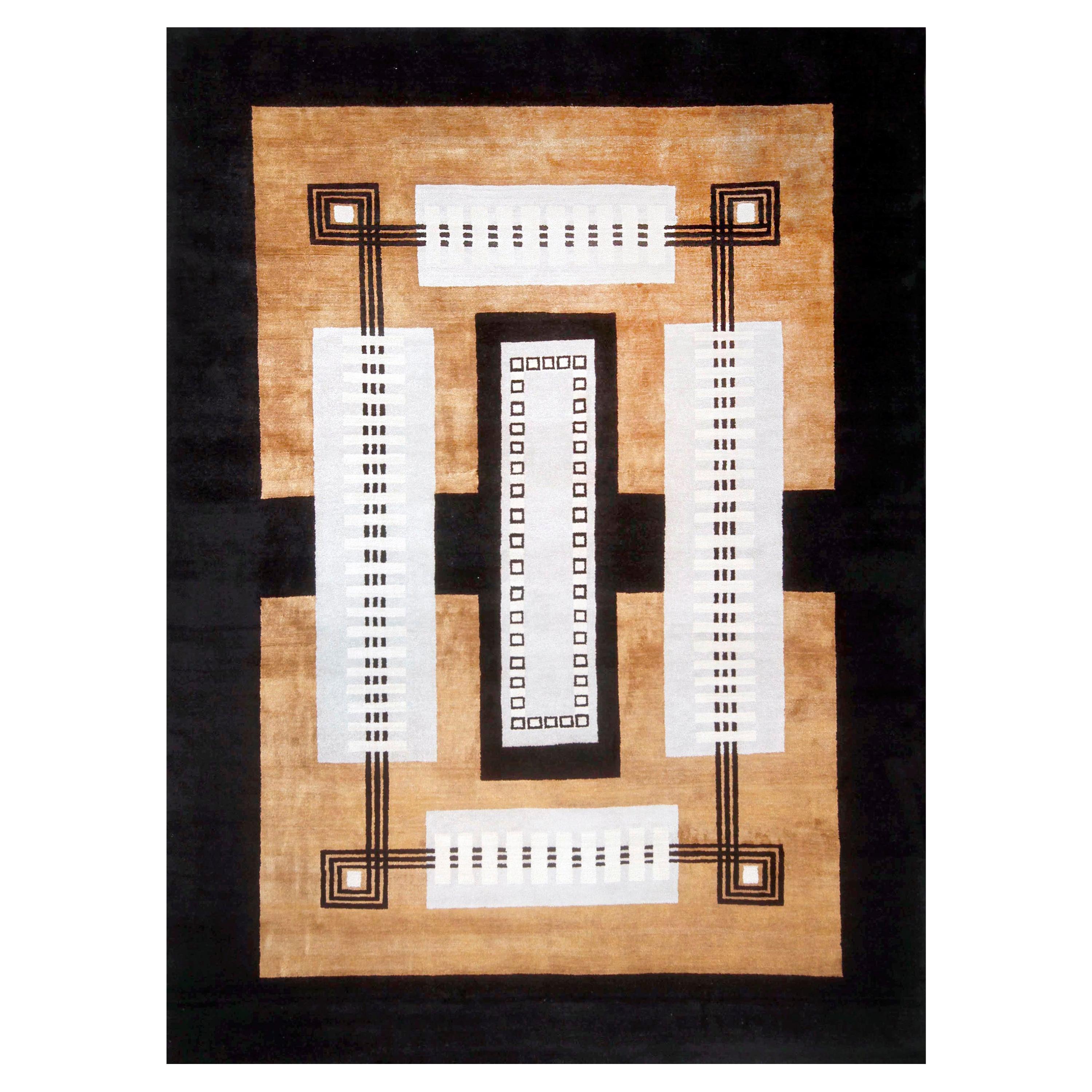 Rug & Kilim's Mid-Century Modern Geometric Copper & White Wool Architectural For Sale