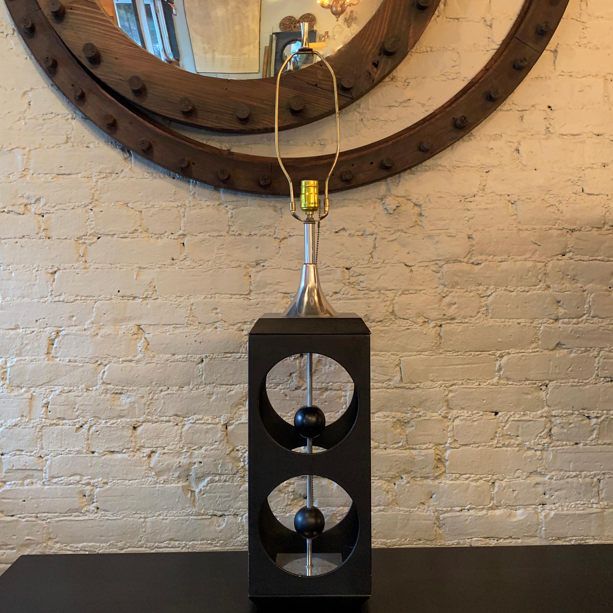 American Mid-Century Modern Geometric Cut-Out Cube Table Lamp