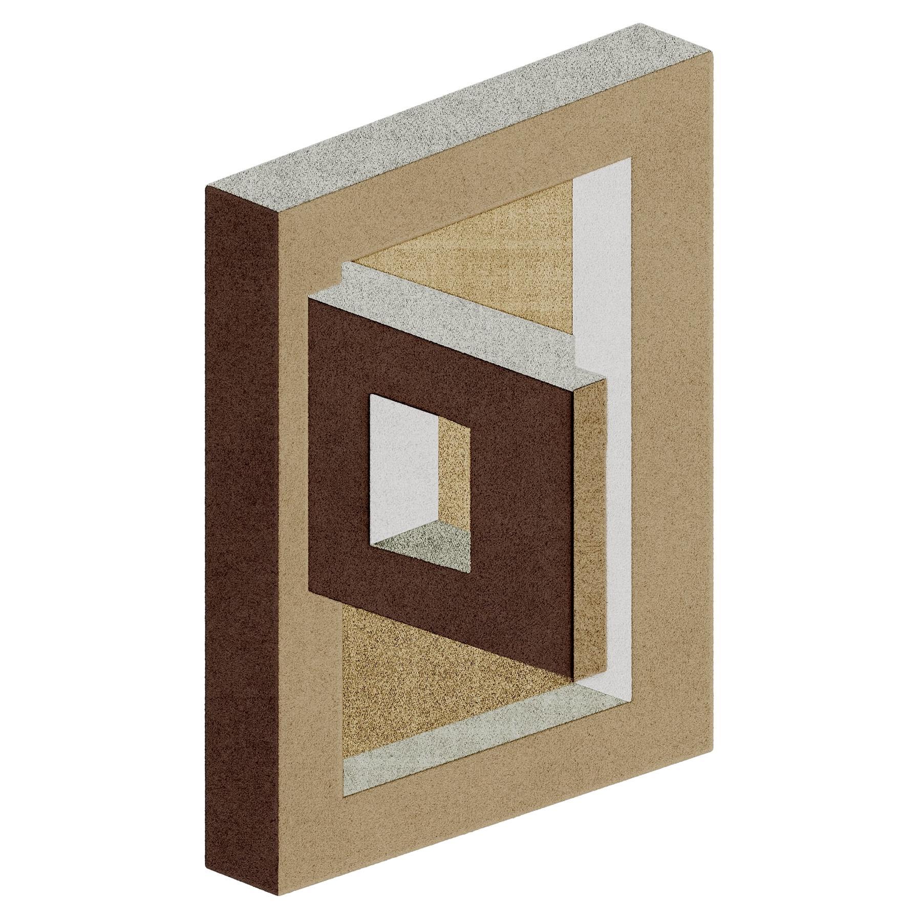 Mid-Century Modern Geometric Design Hand-Tufted Rug Pastel Beige & Brown For Sale