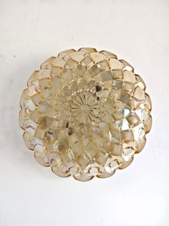 Mid Century Modern Geometric Flush Mount in light amber glass, Germany 1960s