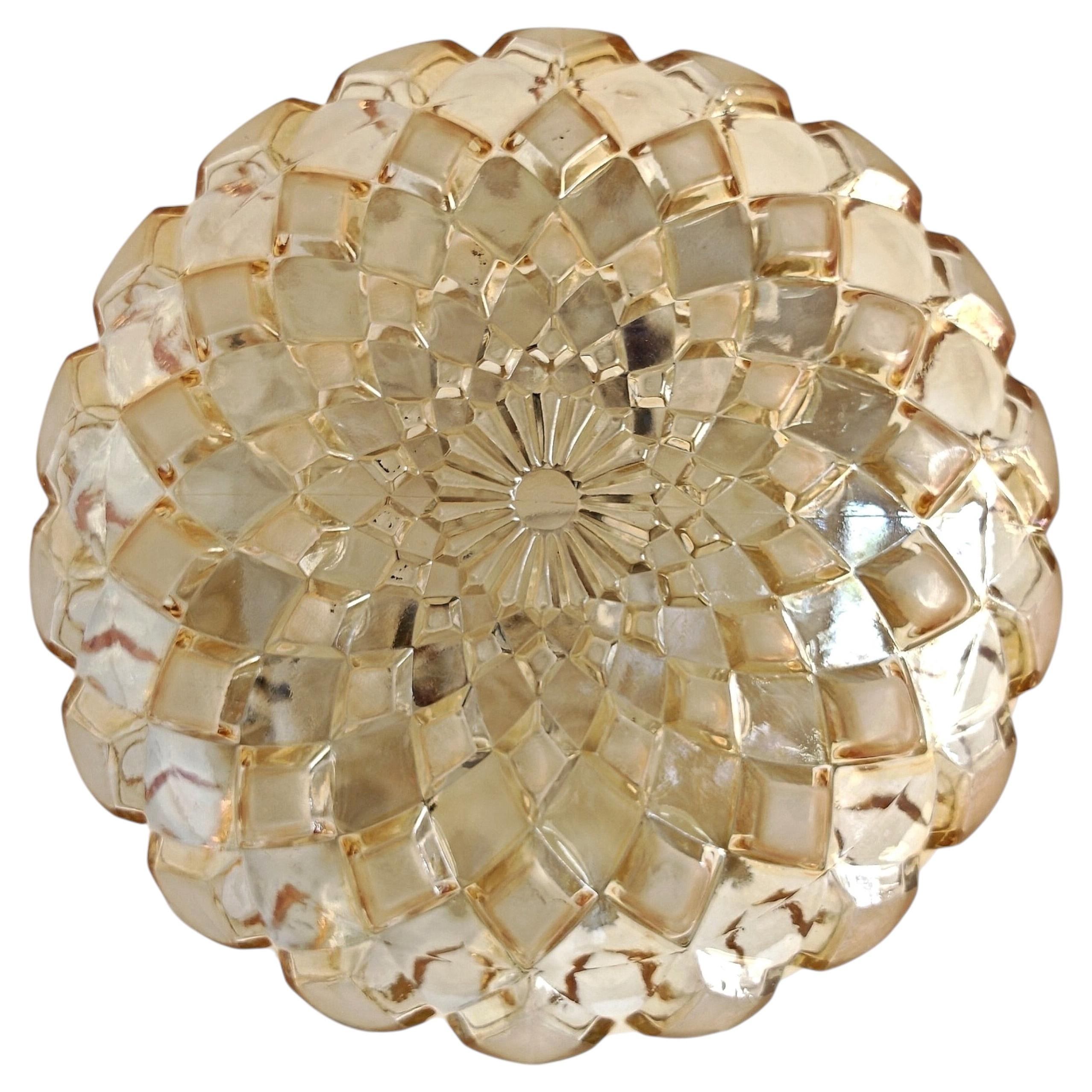 Mid Century Modern Geometric Flush Mount in light amber glass, Germany 1960s