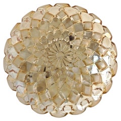 Mid Century Modern Geometric Flush Mount in light amber glass, Germany 1960s