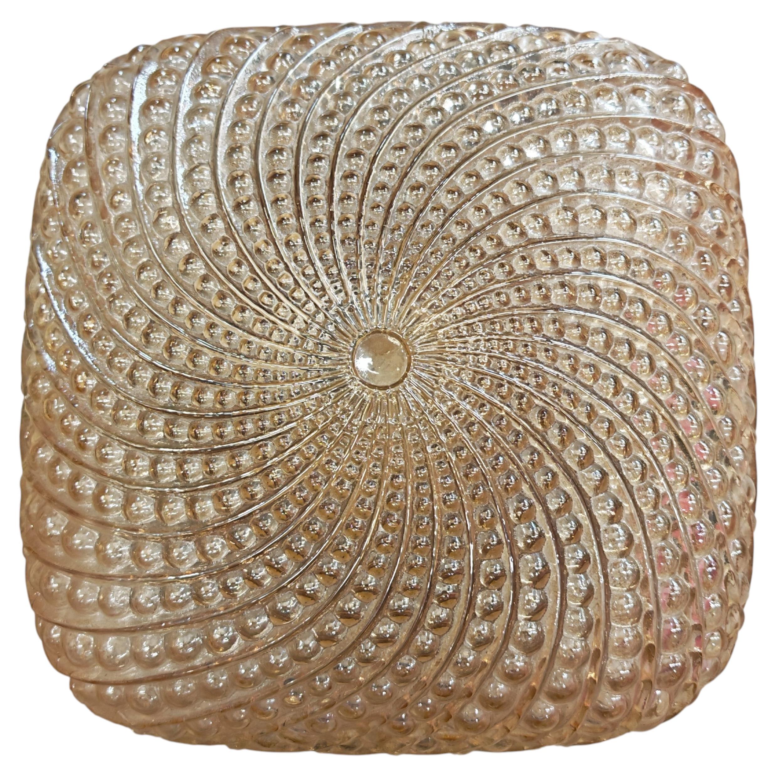 Mid Century Modern Geometric Flush Mount in light amber glass, Germany 1960s