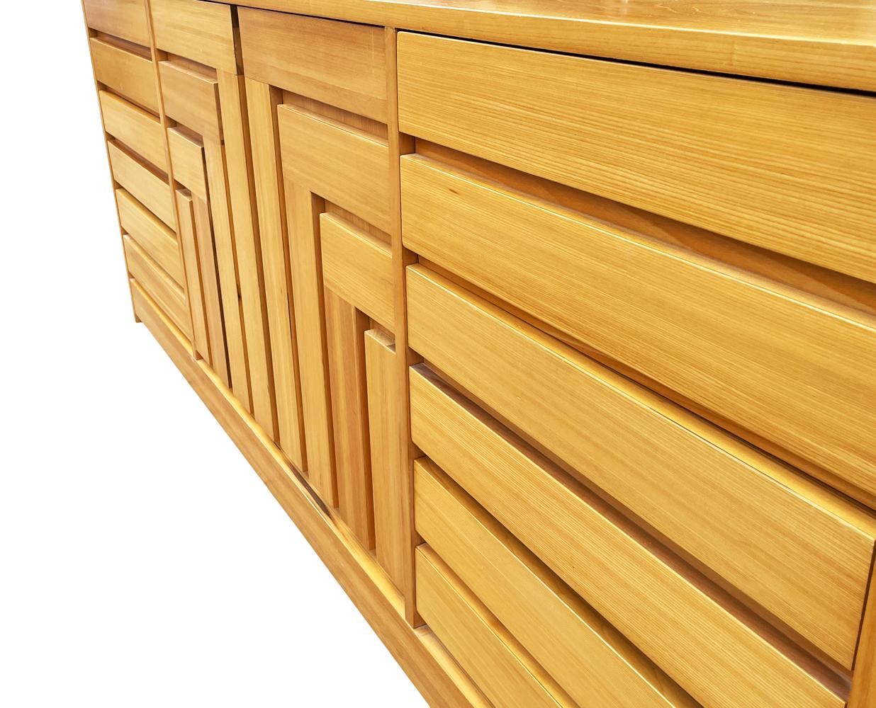 Mid-Century Modern Geometric Front 9 Drawer Dresser or Credenza in Blonde Wood 1