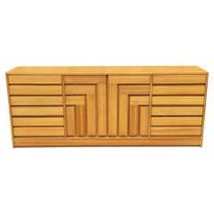 Mid-Century Modern Geometric Front 9 Drawer Dresser or Credenza in Blonde Wood