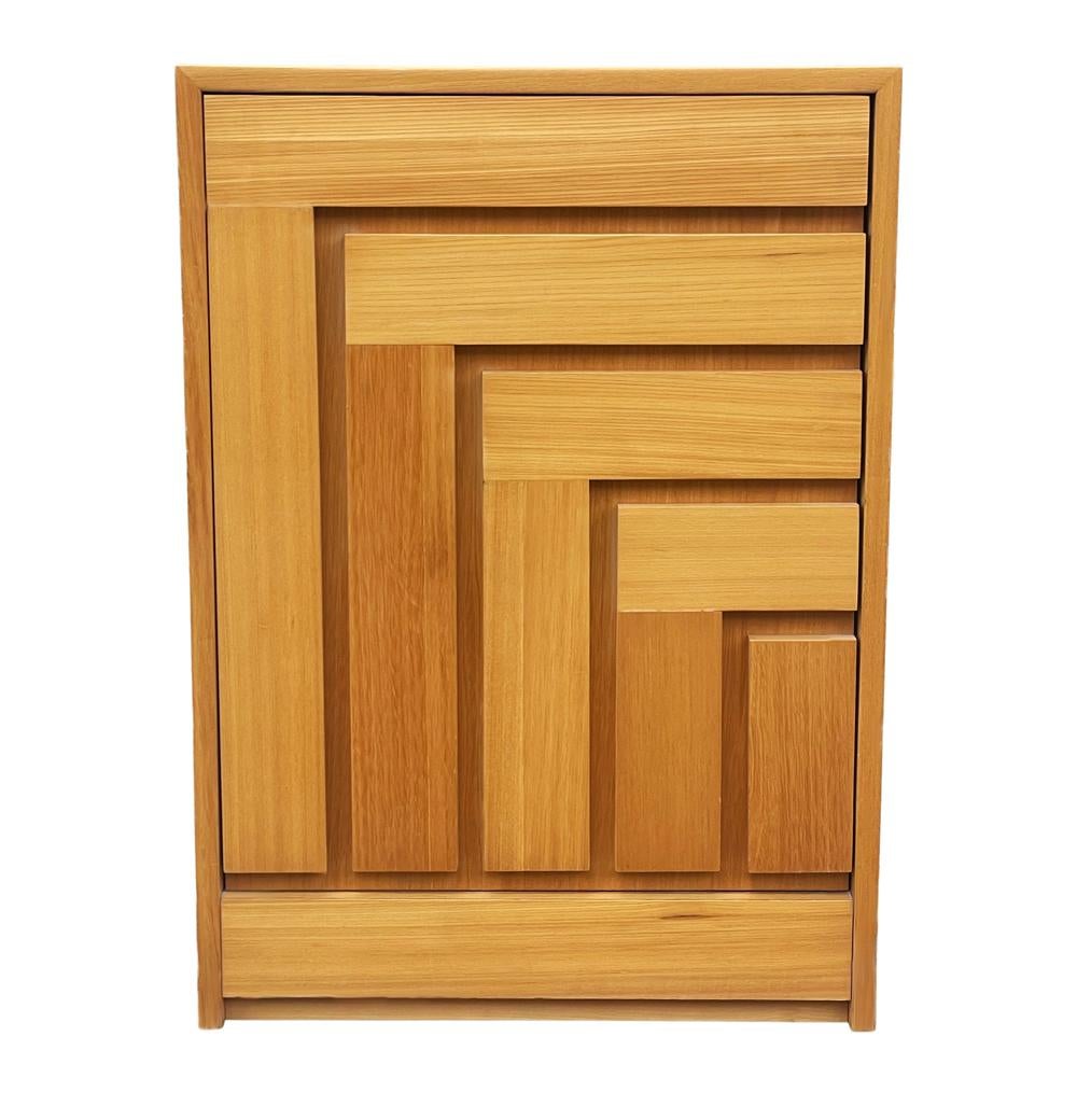 Late 20th Century Mid-Century Modern Geometric Front Cabinet or Night Stand in Blonde Wood For Sale