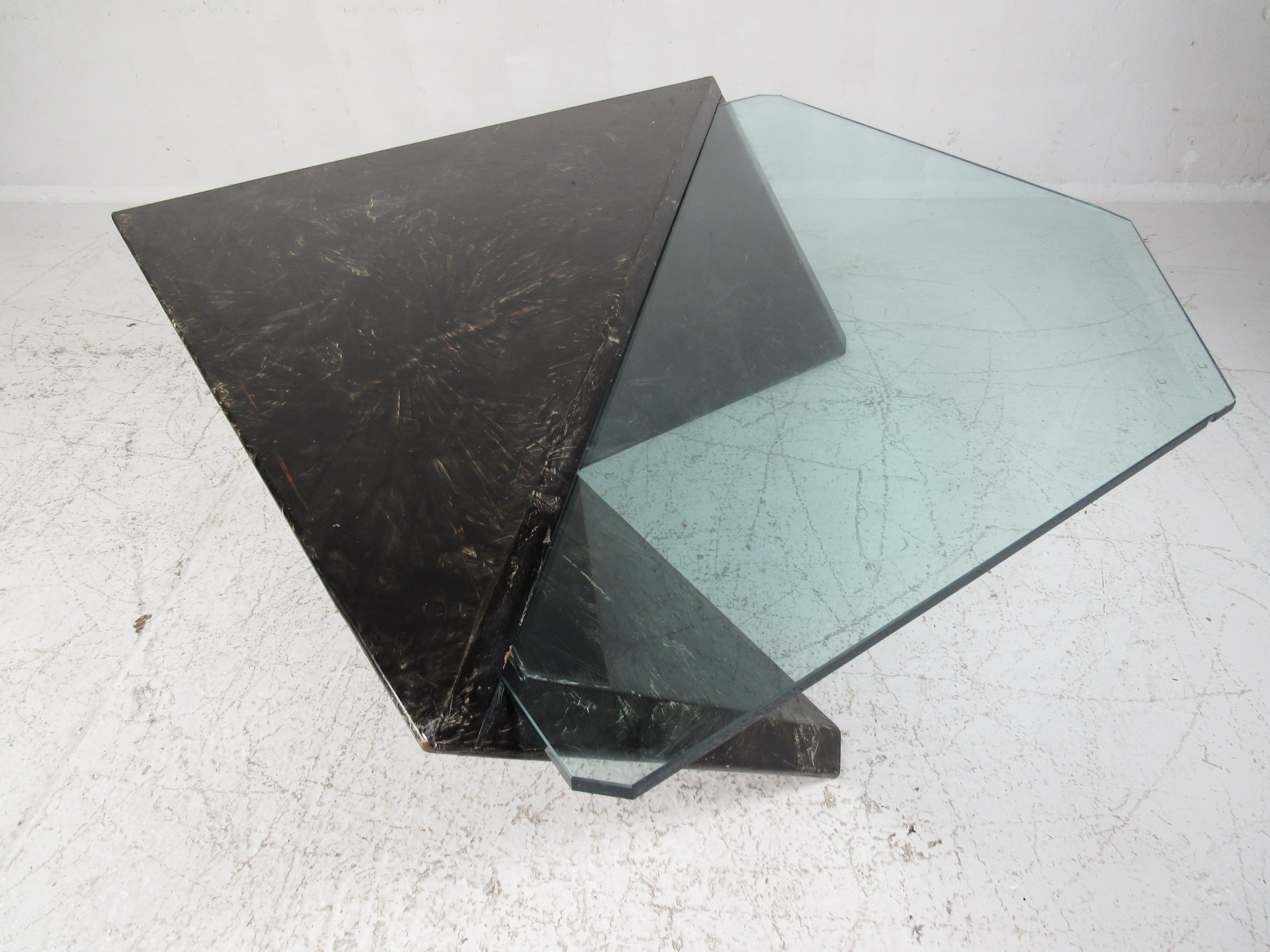 Paint Mid-Century Modern Geometric Glass Coffee Table For Sale