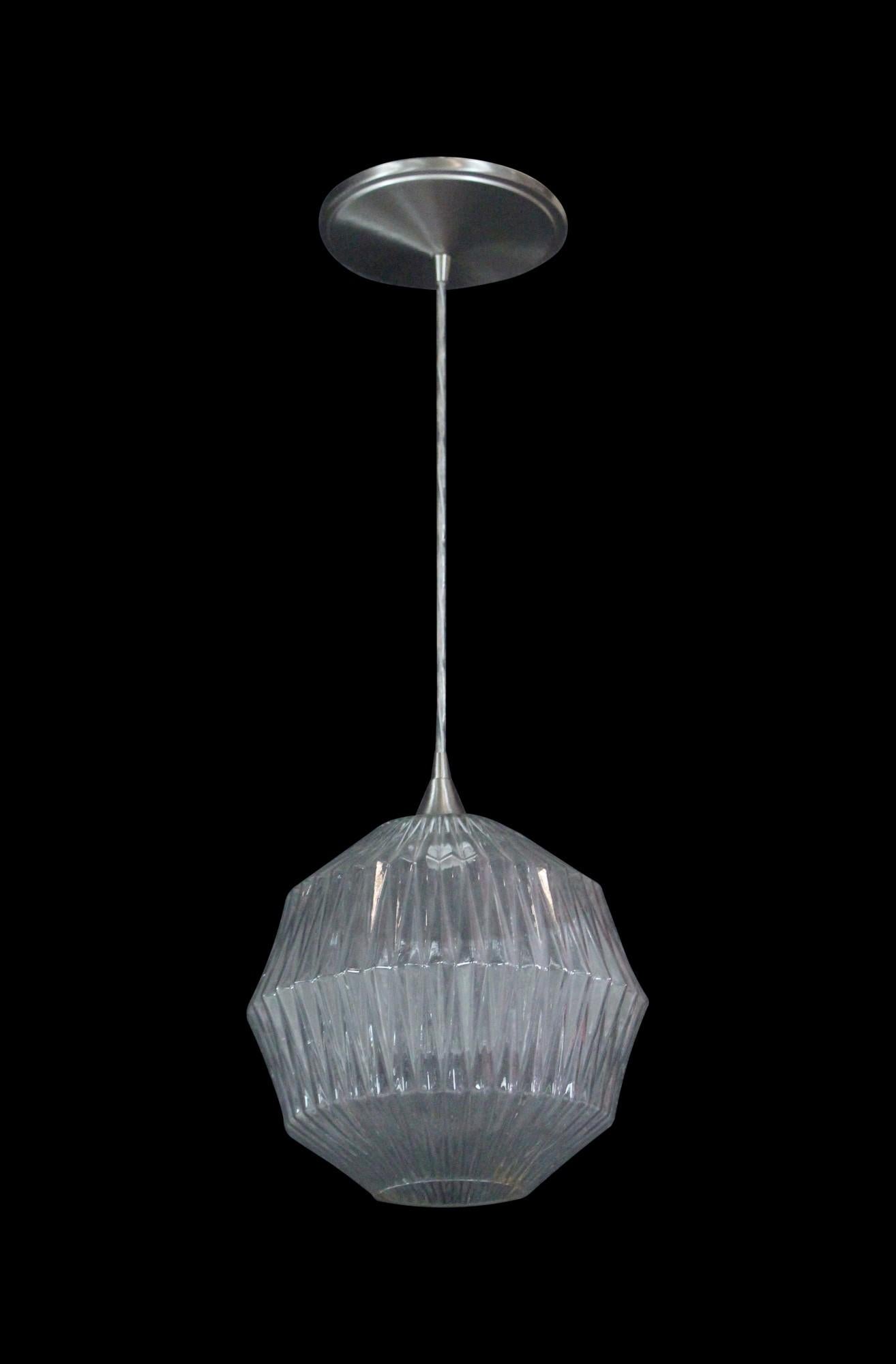 2008 MidCentury Modern Stained Glass and Bronze Oval Shaped Pendant