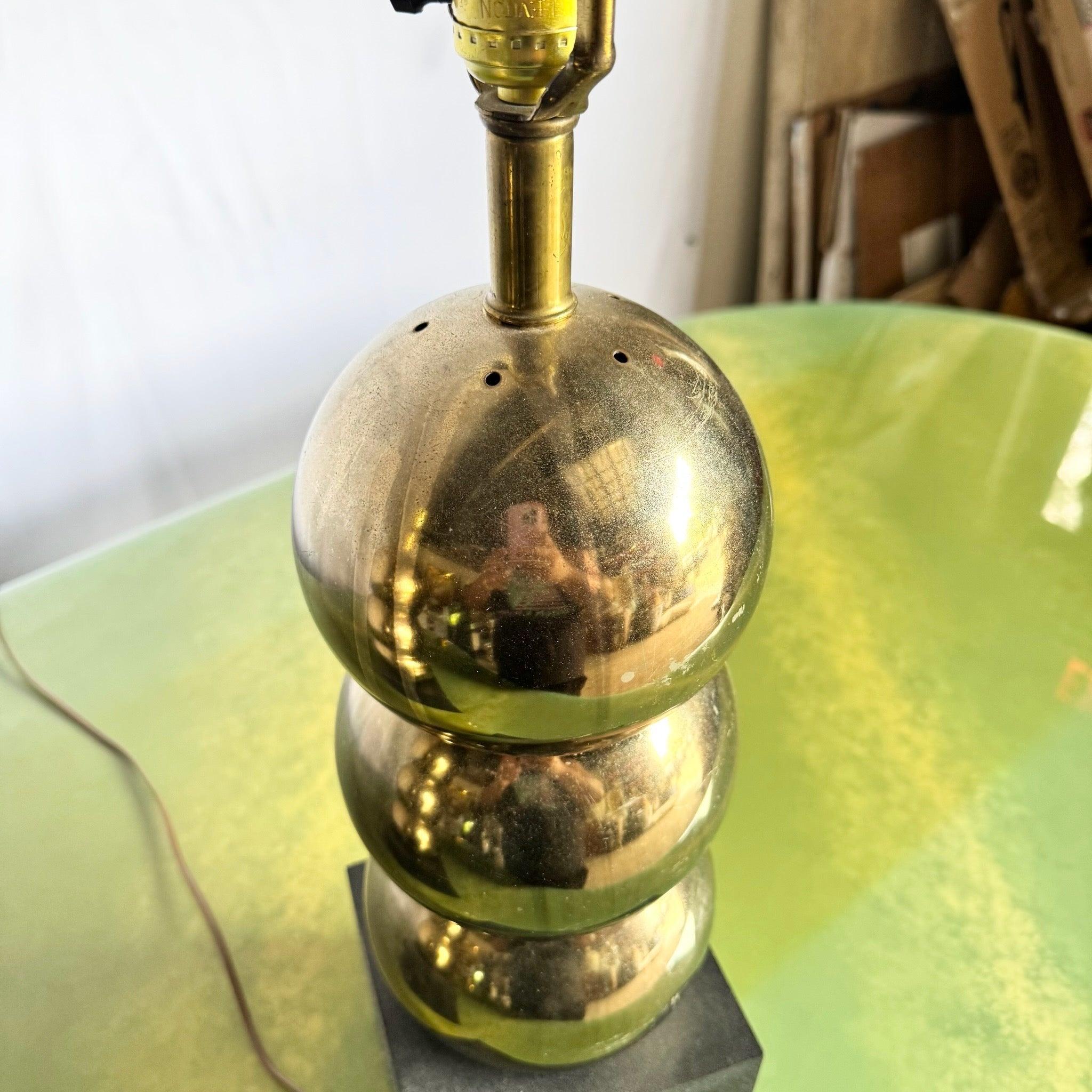 American Mid-Century Modern Geometric Gold and Black Table Lamps - A Pair For Sale