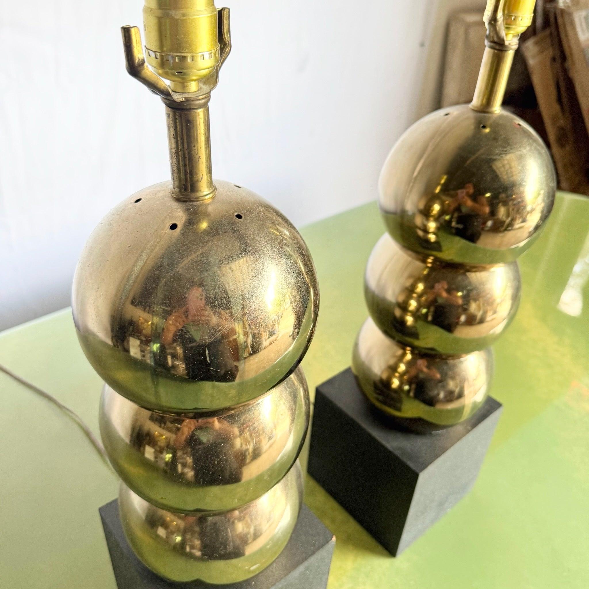 20th Century Mid-Century Modern Geometric Gold and Black Table Lamps - A Pair For Sale
