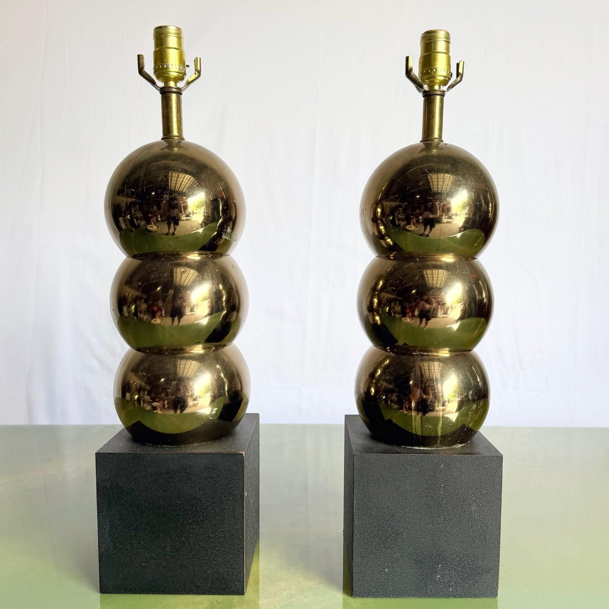 Mid-Century Modern Geometric Gold and Black Table Lamps - A Pair For Sale 1