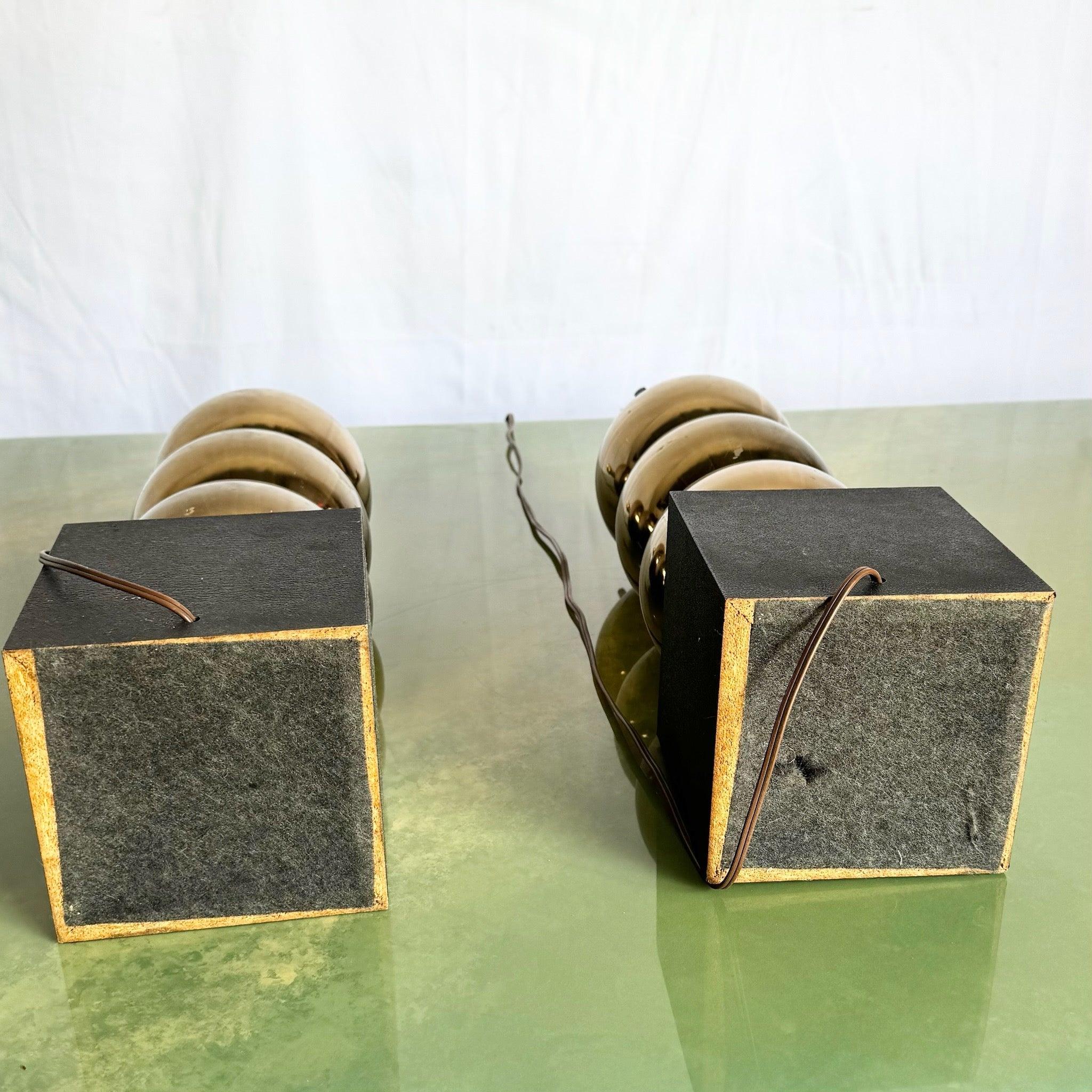 Mid-Century Modern Geometric Gold and Black Table Lamps - A Pair For Sale 2