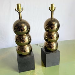 Mid-Century Modern Geometric Gold and Black Table Lamps - A Pair