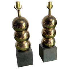 Paire de lampes de table géométriques dorées et noires du milieu du siècle dernier