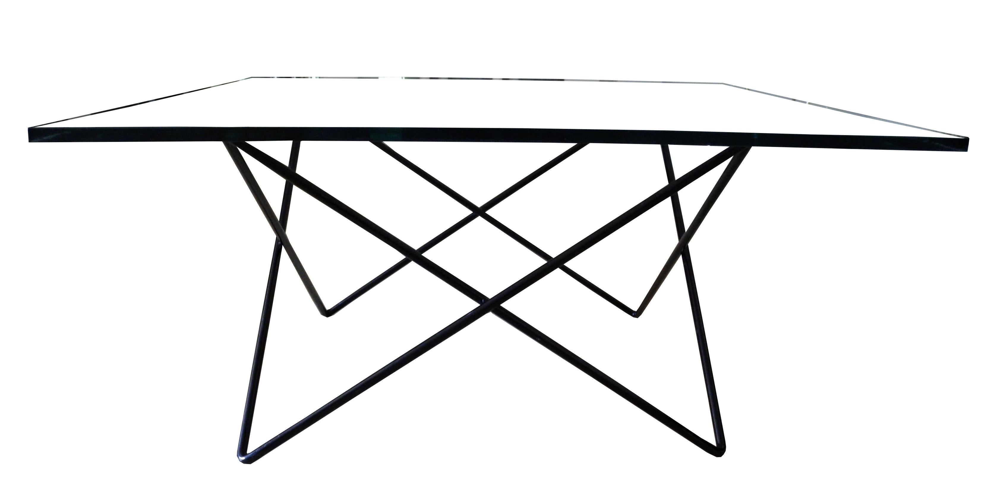 Mid-Century Modern Geometric Italian Black Iron and Glass Coffee Table In Good Condition For Sale In Hudson, NY