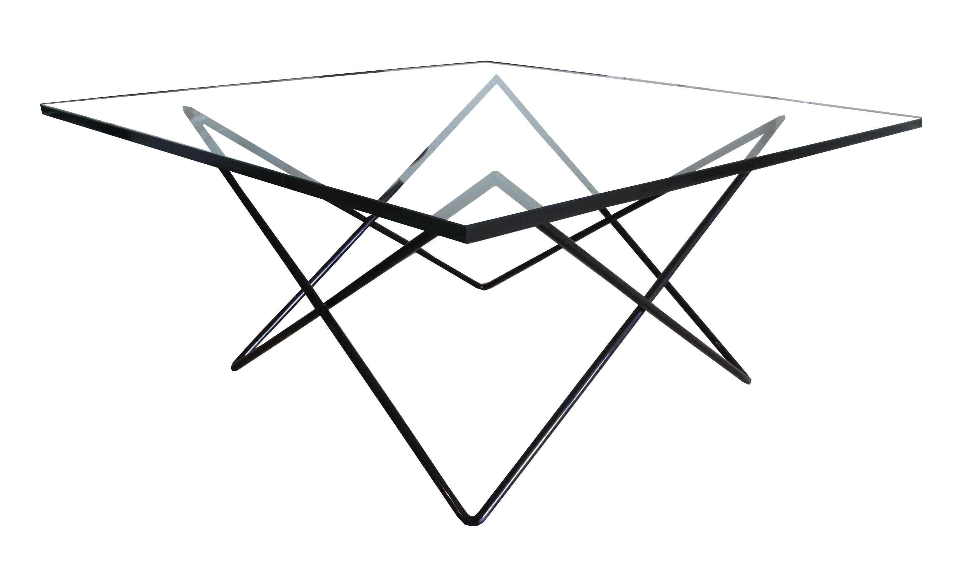 Mid-Century Modern Geometric Italian Black Iron and Glass Coffee Table For Sale 3