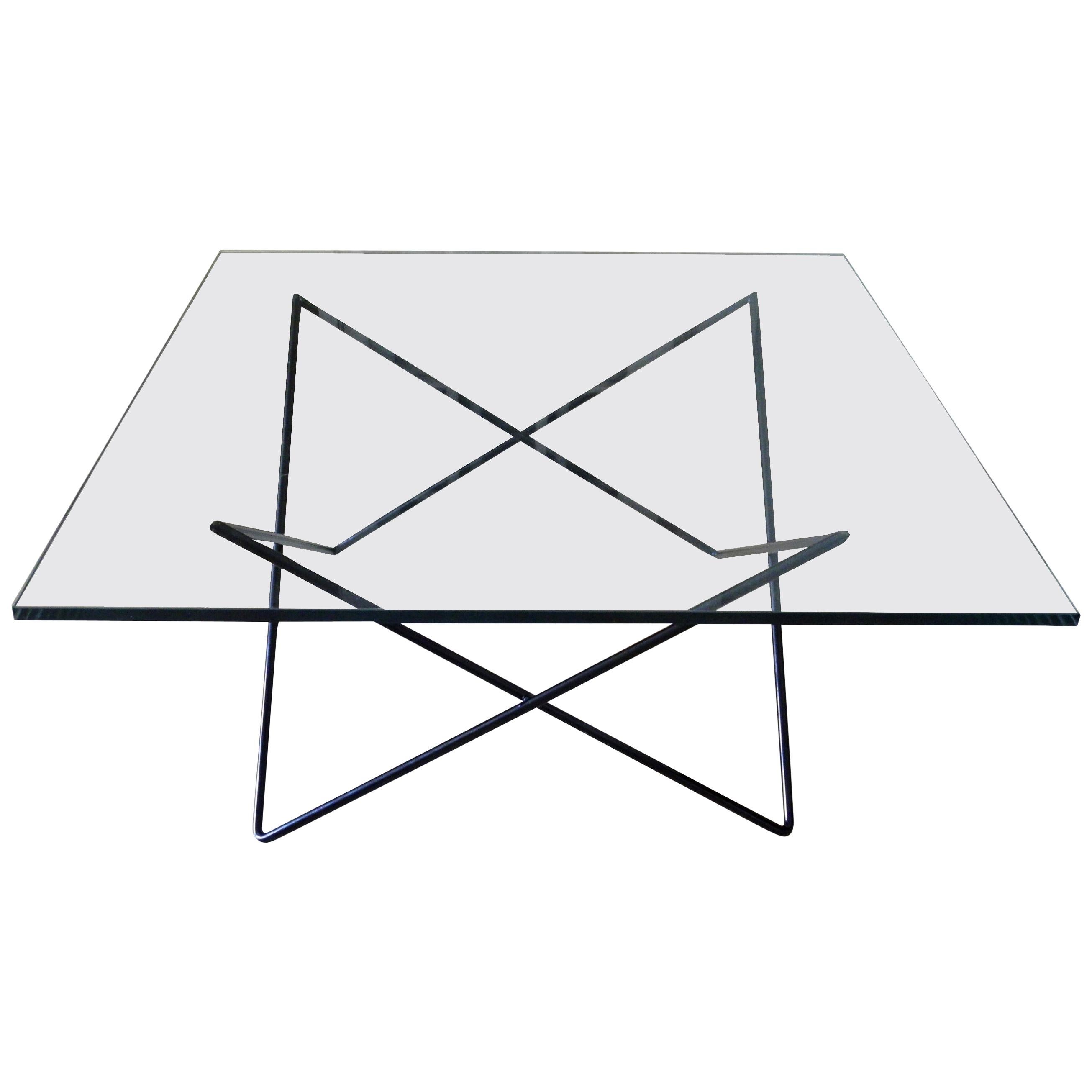 Mid-Century Modern Geometric Italian Black Iron and Glass Coffee Table For Sale