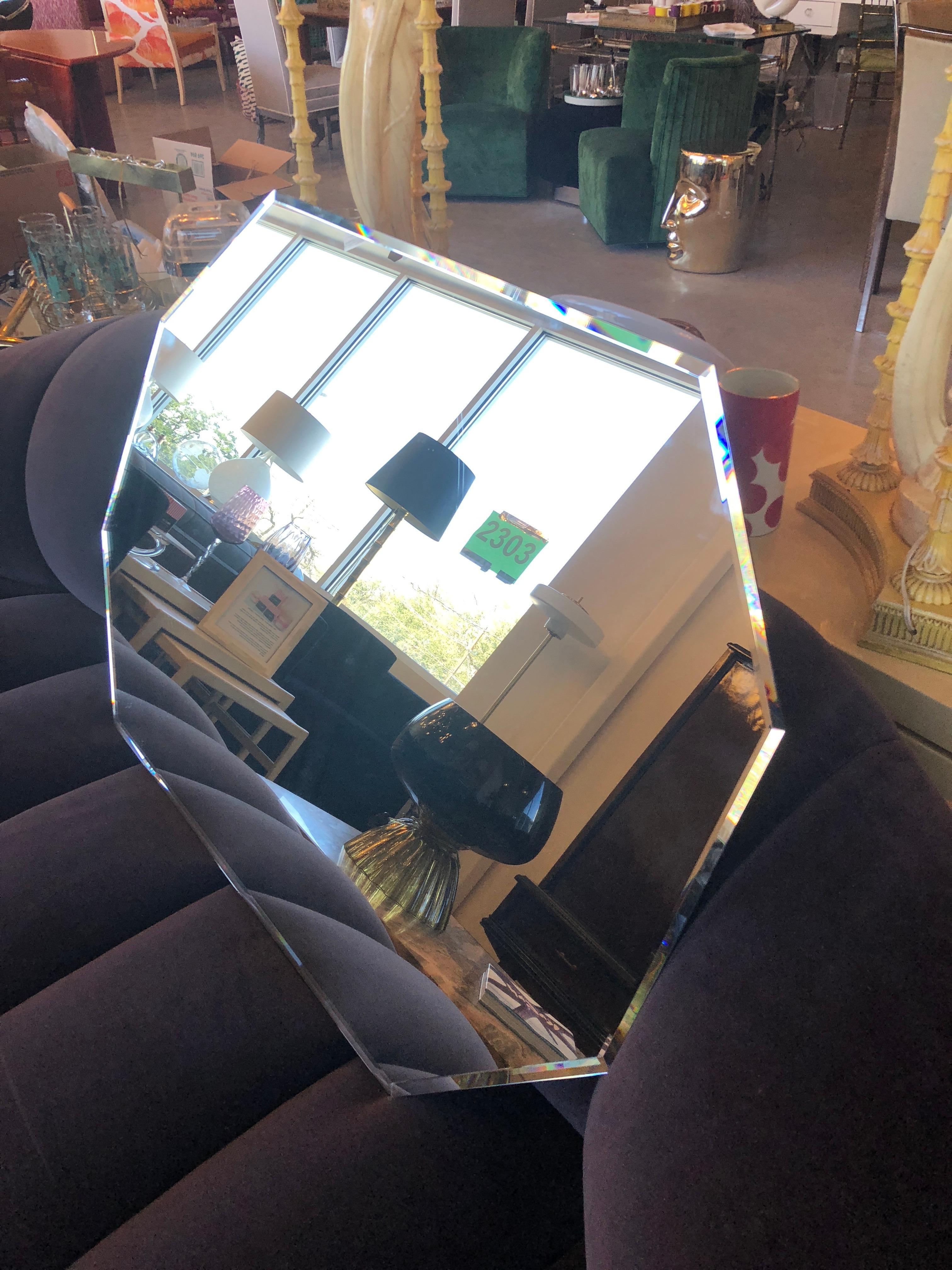 Mid-Century Modern Geometric Octagon Beveled Wall Mirror For Sale 4