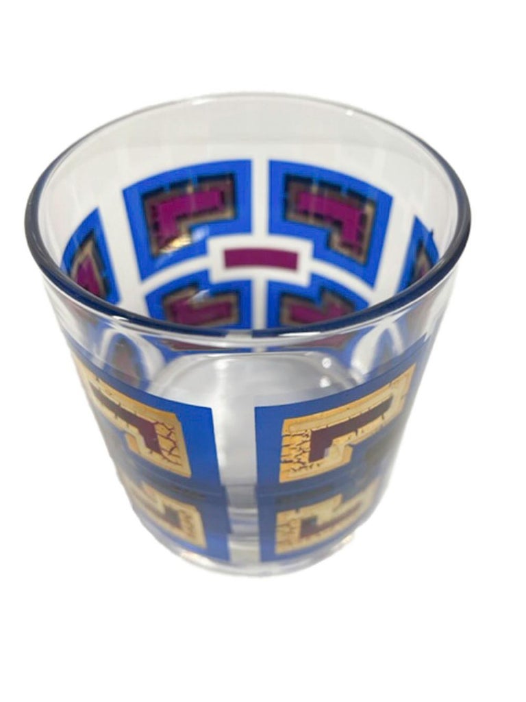 MidCentury Modern Geometric Pattern Rocks Glasses, Marked "Berta" For