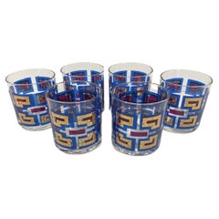 Mid-Century Modern Geometric Pattern Rocks Glasses, Marked "Berta"