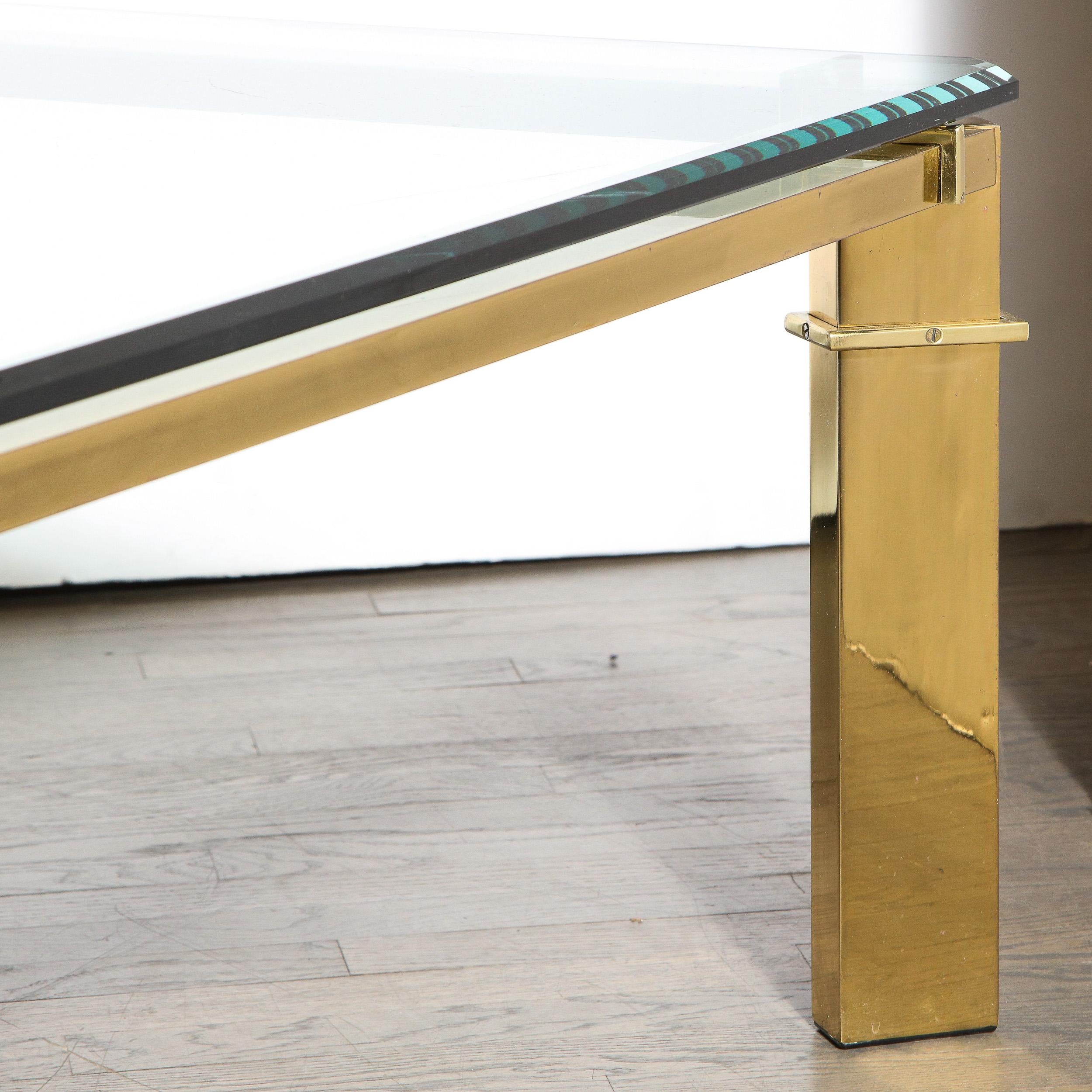Mid-Century Modern Geometric Rectilinear Polished Brass & Glass Cocktail Table 5