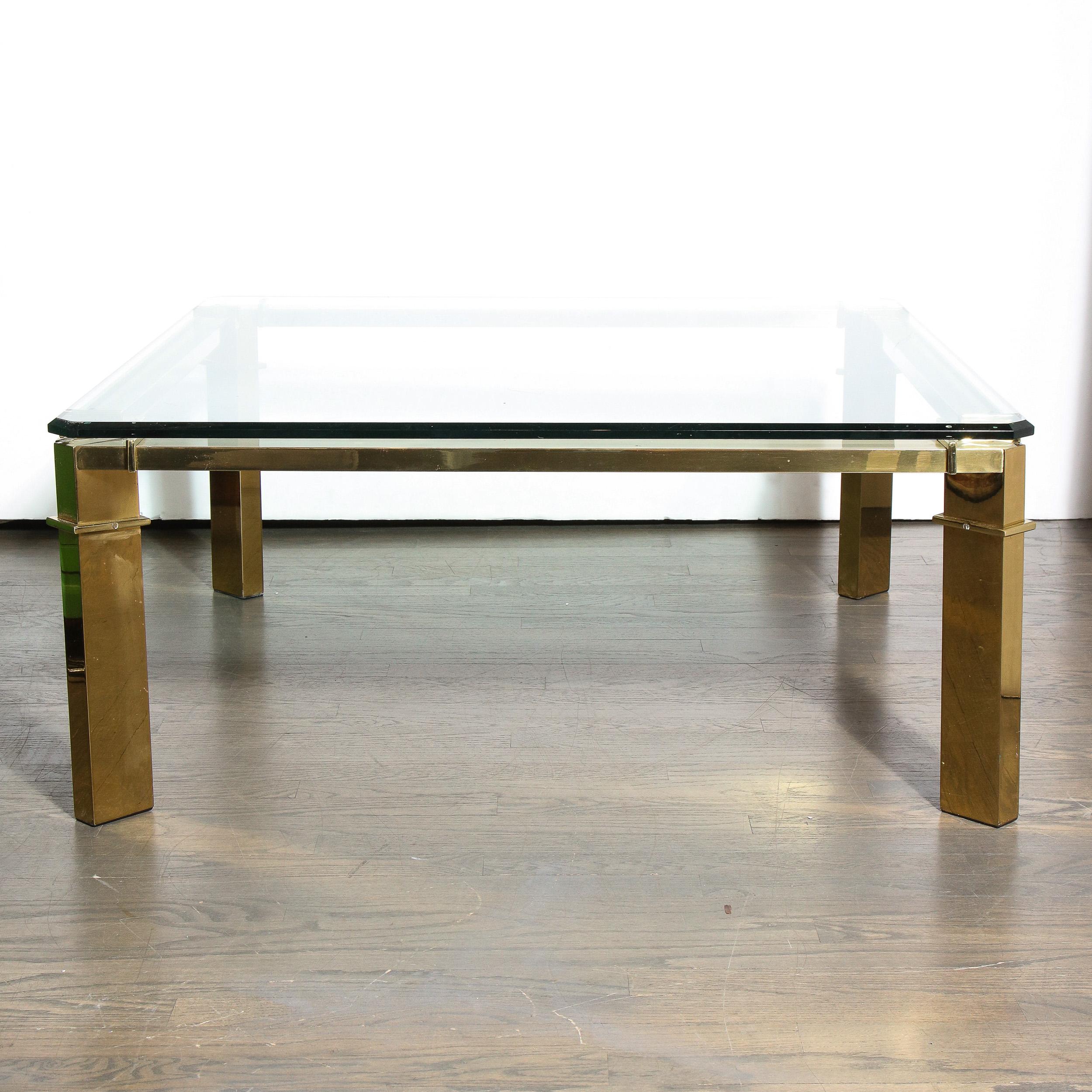 Mid-Century Modern Geometric Rectilinear Polished Brass & Glass Cocktail Table 6