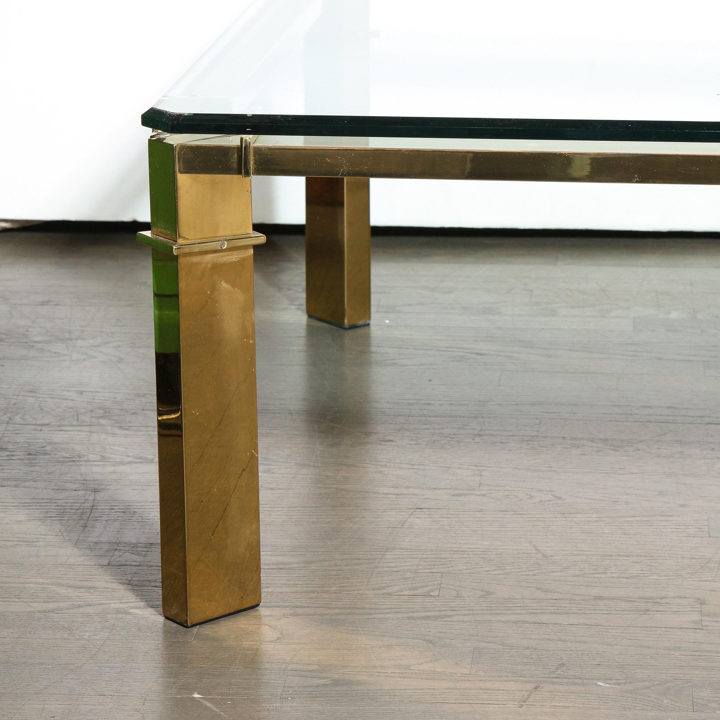 Mid-Century Modern Geometric Rectilinear Polished Brass & Glass Cocktail Table 7