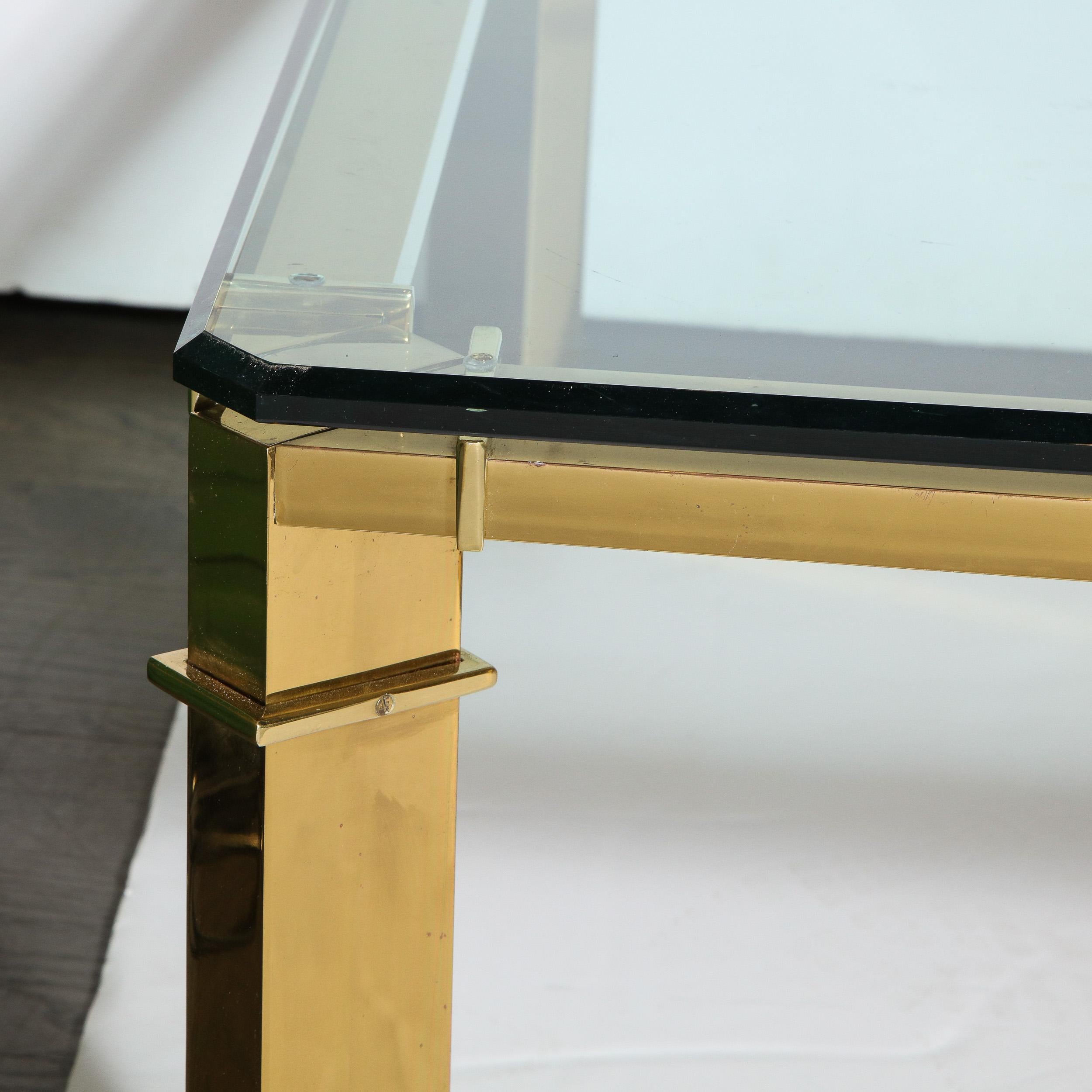 Mid-Century Modern Geometric Rectilinear Polished Brass & Glass Cocktail Table In Good Condition In New York, NY