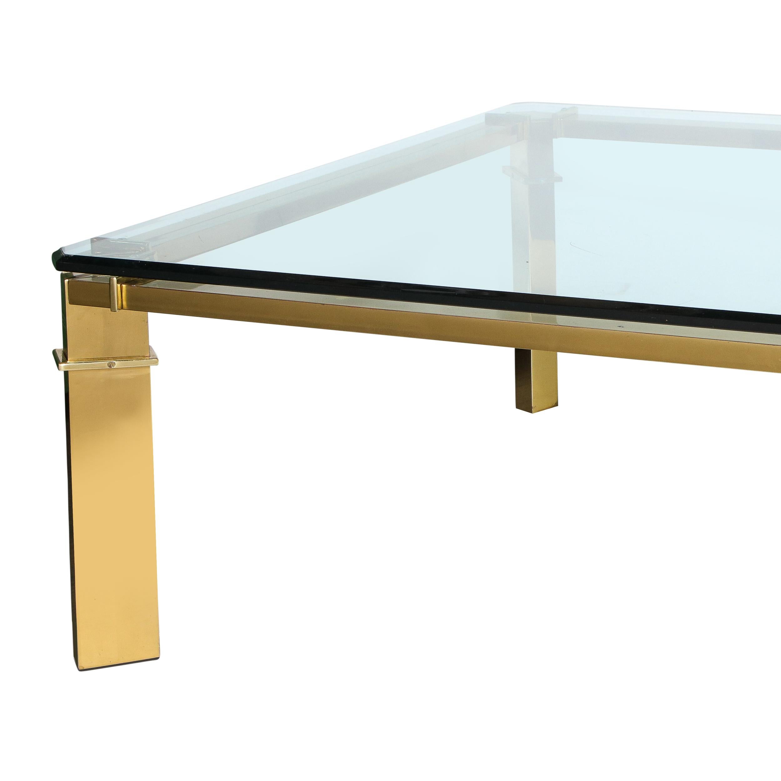 Late 20th Century Mid-Century Modern Geometric Rectilinear Polished Brass & Glass Cocktail Table